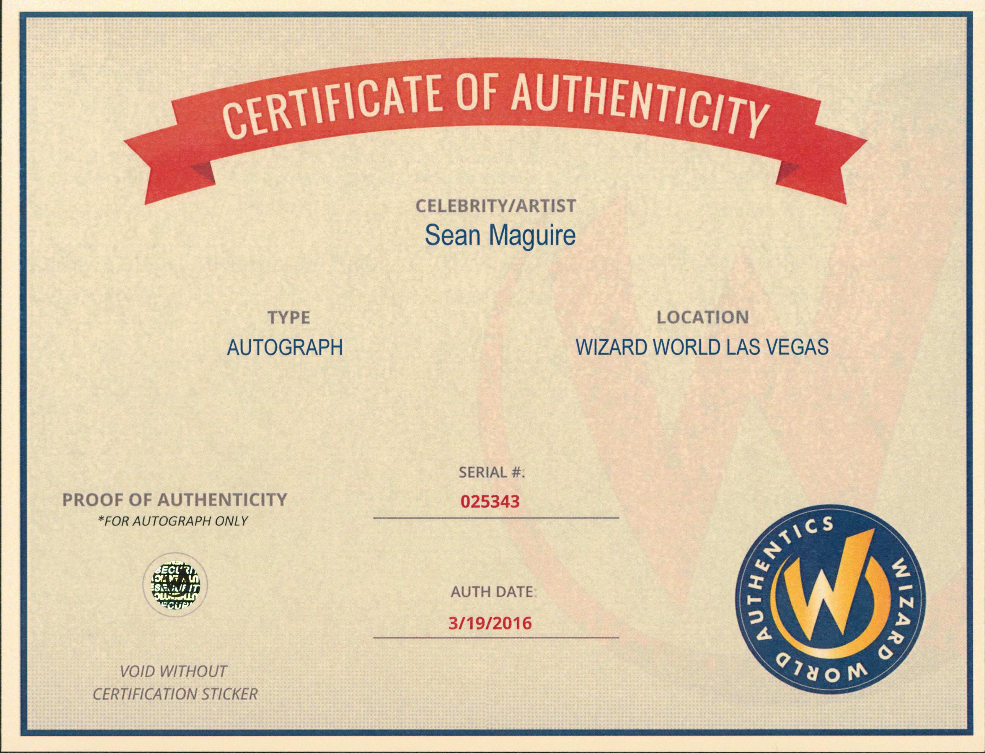 Sean Maguire Once Upon a Time Authentic Signed 8x10 Photo Wizard World 8