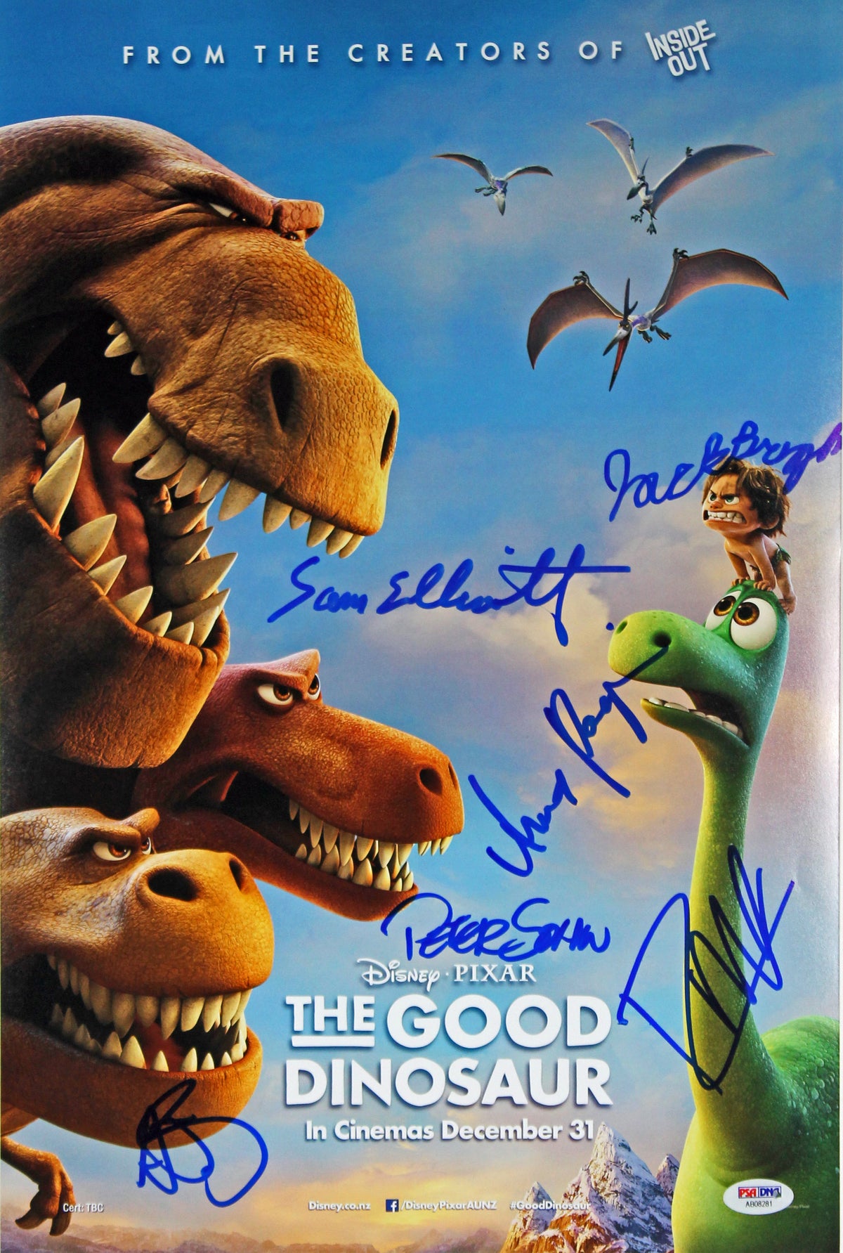 The Good Dinosaur (6) Elliott, Paquin, Signed 12x18 Movie Poster PSA #AB08281