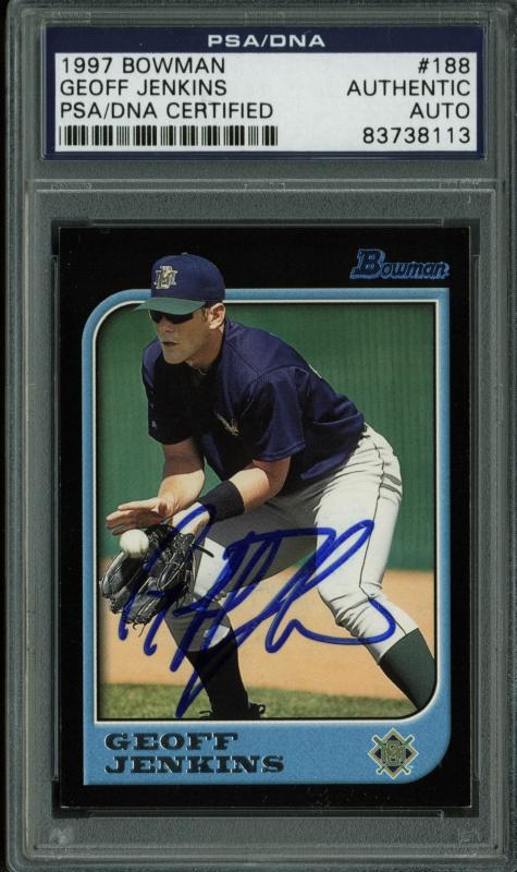 Brewers Geoff Jenkins Authentic Signed Card 1997 Bowman #188 PSA/DNA Slabbed