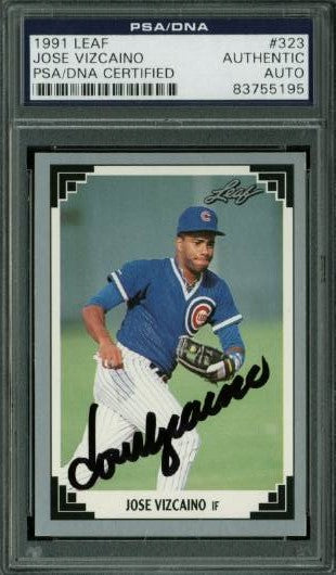 Cubs Jose Vizcaino Authentic Signed Card 1991 Leaf #323 PSA/DNA Slabbed