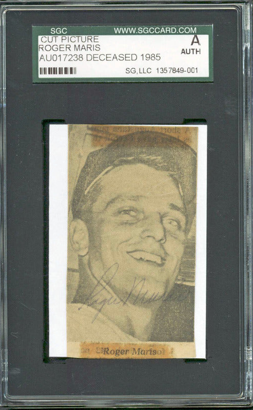 Yankees Roger Maris Authentic Signed 2X3.25 Cut Picture Autographed Sgc Slabbed