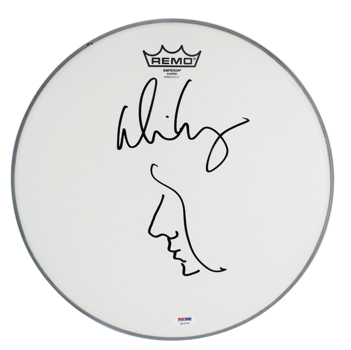 Alice Cooper Signed 14 Inch Remo Drum Head w/ Self Portrait Sketch PSA #7A26766