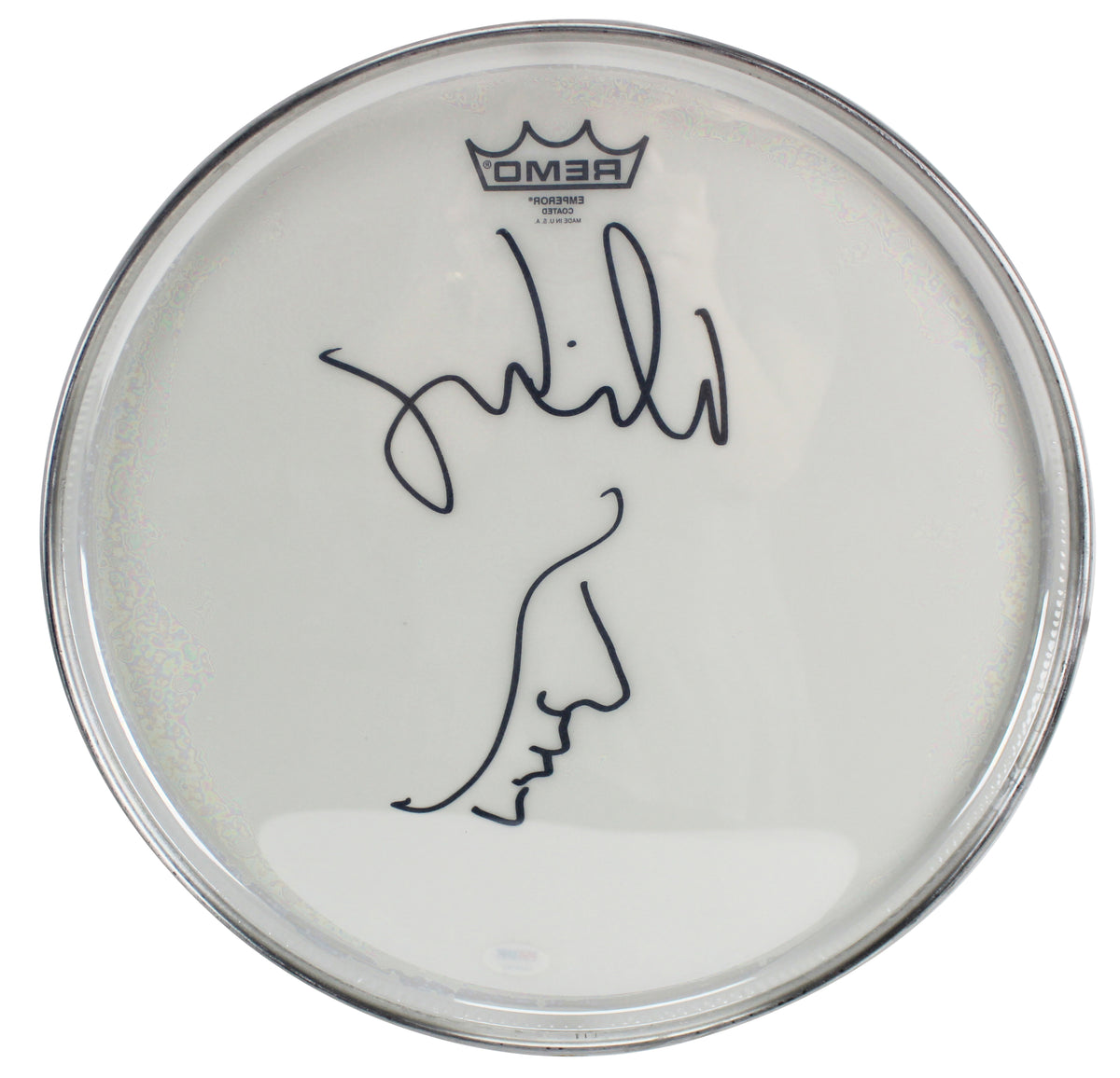Alice Cooper Signed 14 Inch Remo Drum Head w/ Self Portrait Sketch PSA #7A26766