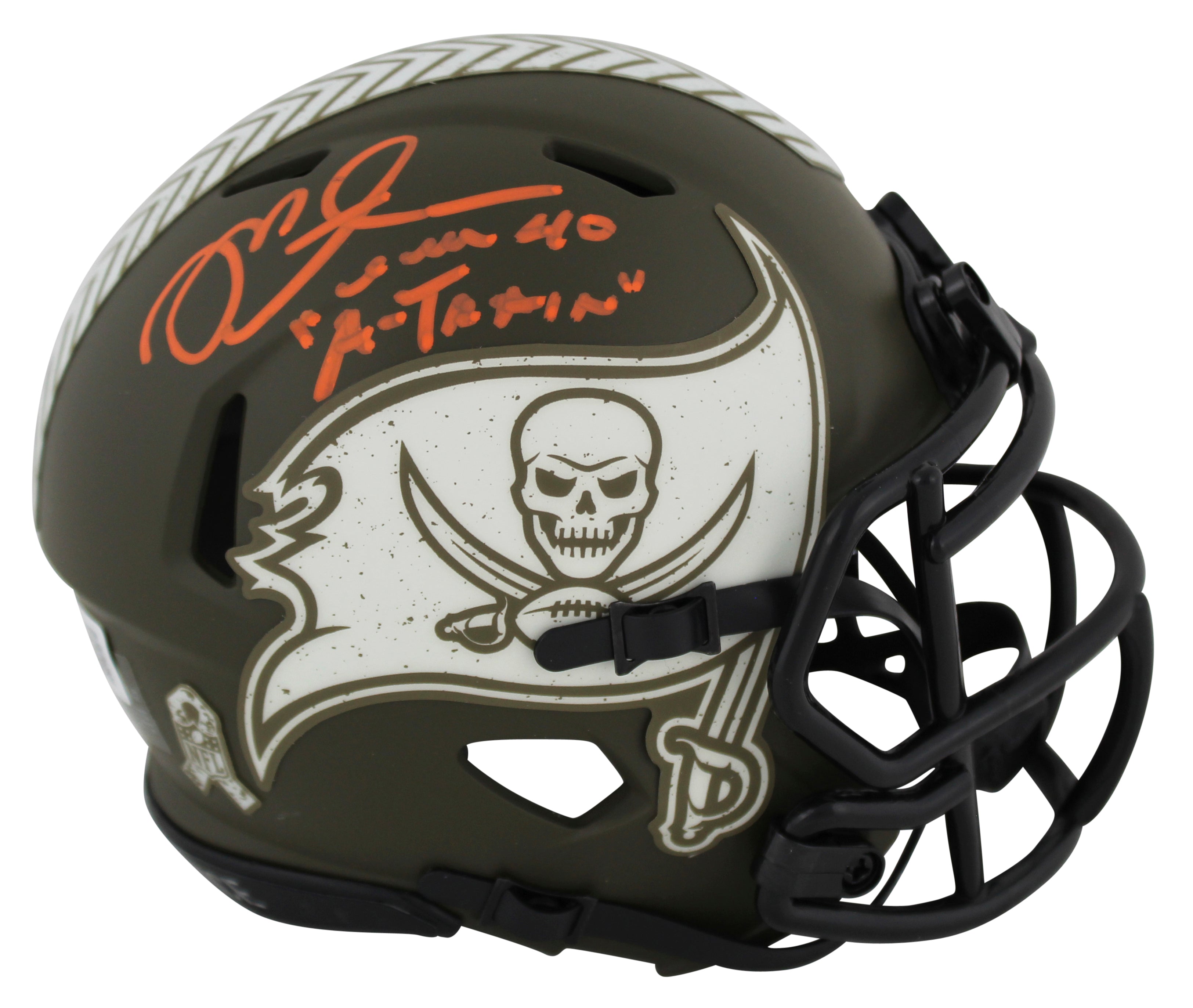 Bucs Mike Alstott "A-Train" Signed Salute To Service Speed Mini Helmet BAS