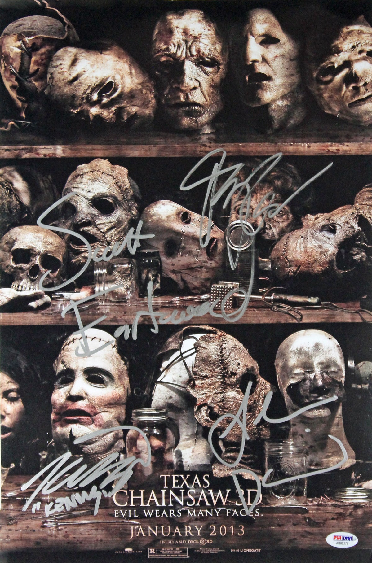 Texas Chainsaw 3D (4) Daddario, Eastwood, Signed 12x18 Movie Poster PSA #AB08276
