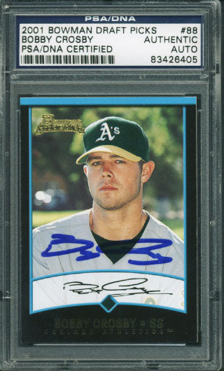 Athletics Bobby Crosby Authentic Signed Card 2001 Bowman Rookie #88 PSA Slabbed