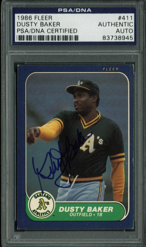 Athletics Dusty Baker Authentic Signed Card 1986 Fleer #411 PSA/DNA Slabbed