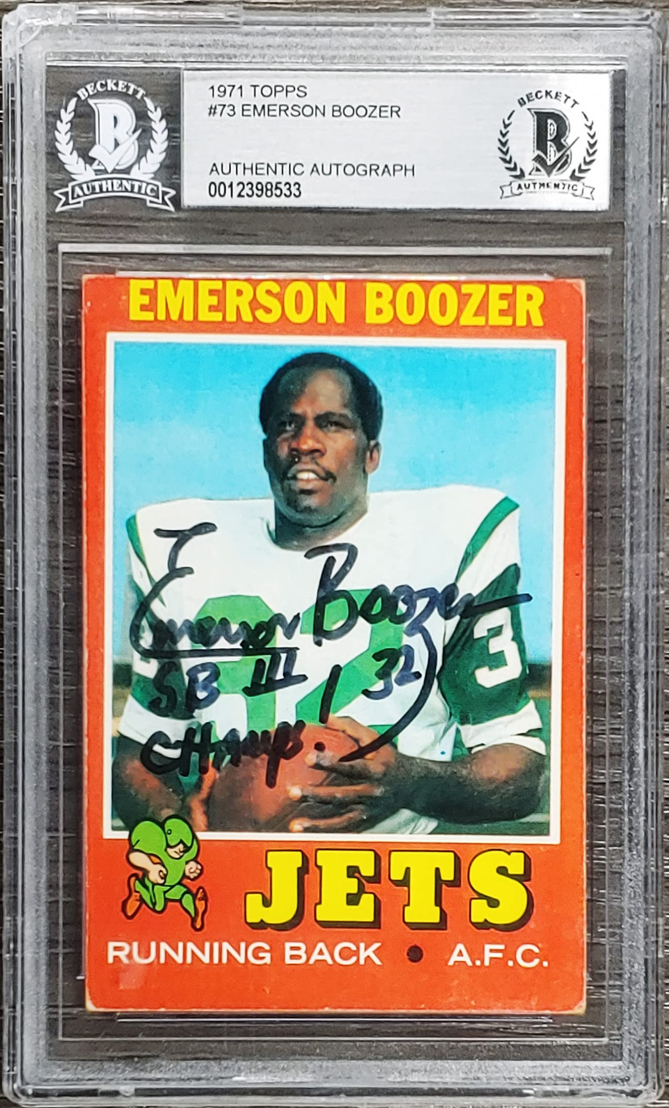 Jets Emerson Boozer Authentic Signed 1971 Topps #73 Card BAS Slabbed