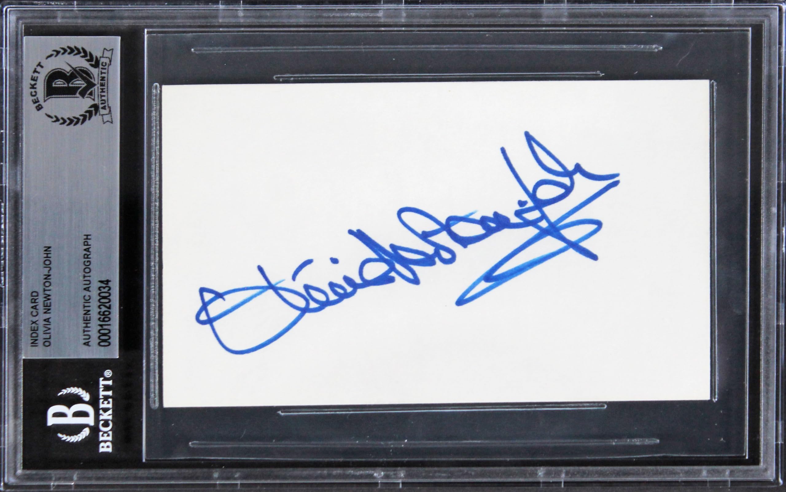Olivia Newton-John Grease Authentic Signed 3x5 Index Card BAS Slabbed