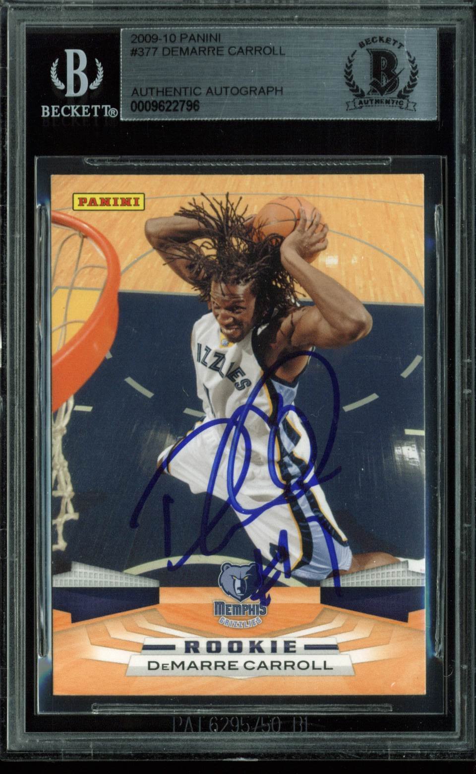 Grizzlies DeMarre Carroll Authentic Signed Card 2009 Panini RC #377 BAS Slabbed