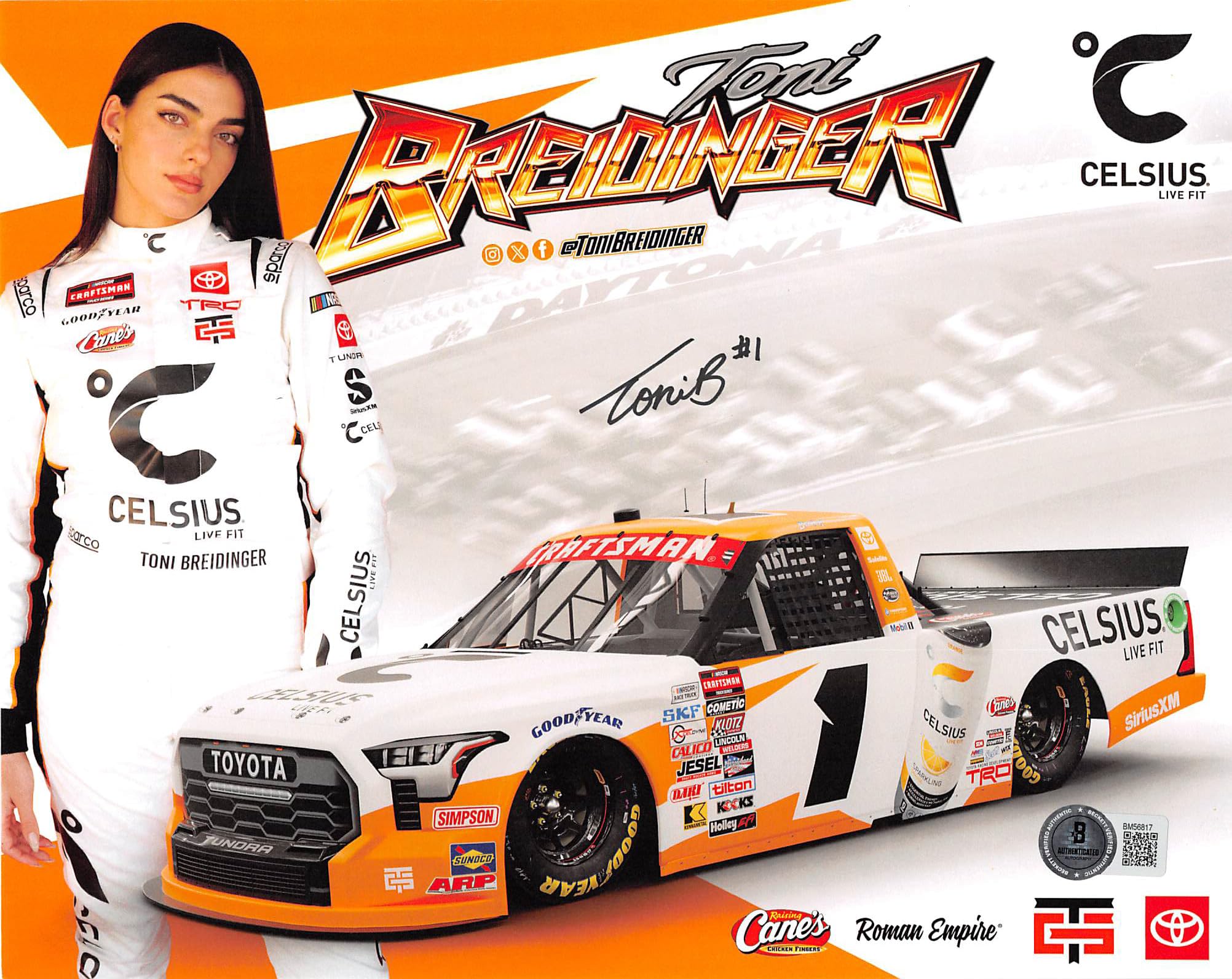 Toni Breidinger NASCAR Authentic Signed 8x10 Horizontal Photo Autographed BAS 1