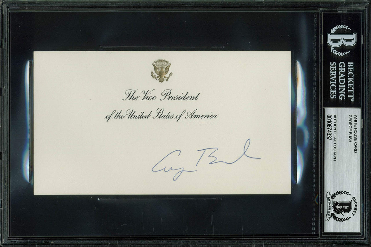 George H.W. Bush Signed 3.5x6.25 Vice President White House Card BAS Slabbed