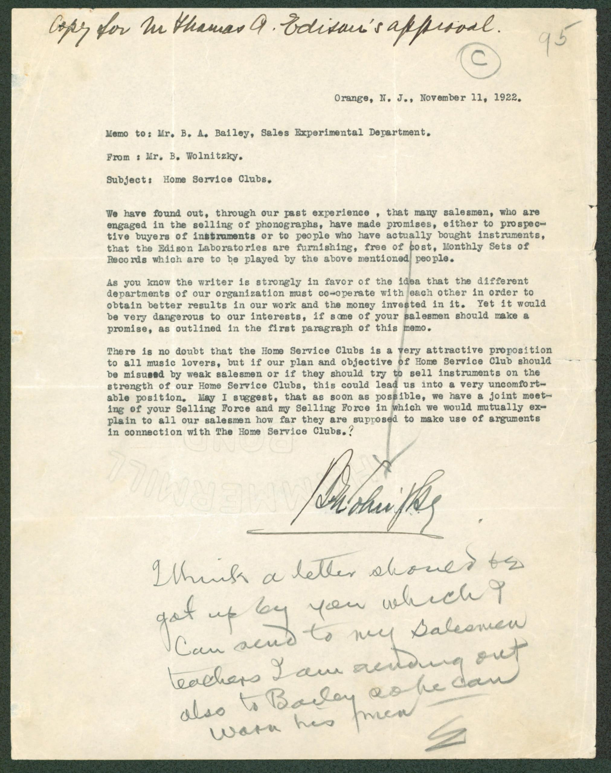 Thomas Edison Authentic Signed 8.5x11 Handwritten Note BAS #AB77875
