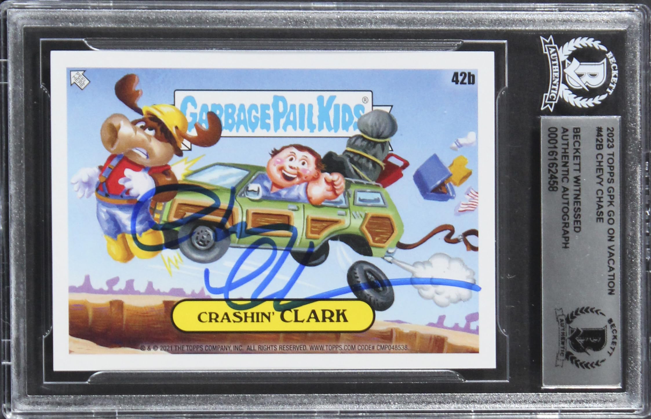 Chevy Chase Vacation Signed 2023 Topps GPK Go On Vacation #42B Card BAS Slabbed