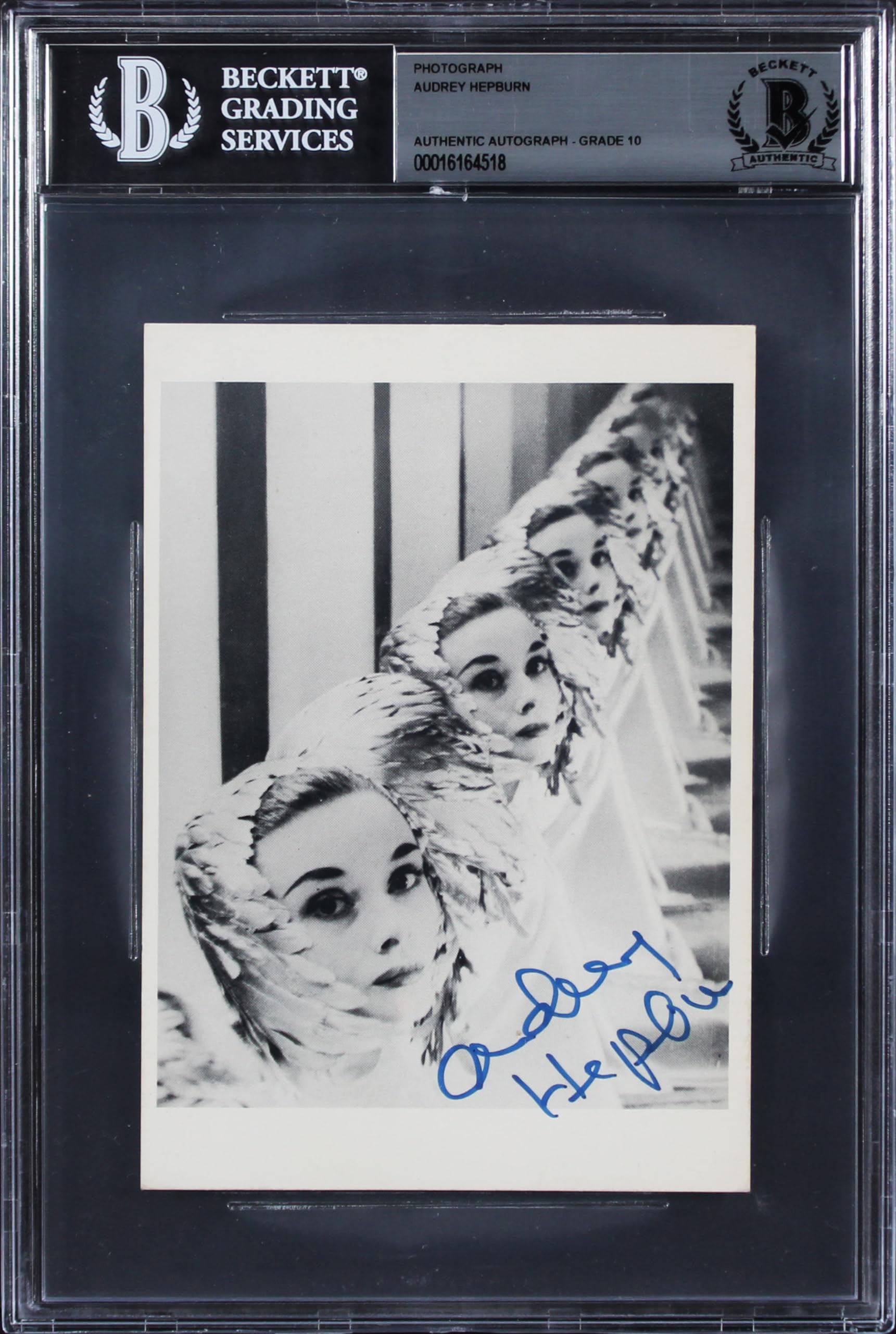 Audrey Hepburn Breakfast At Tiffany's Signed B&W 4.25x6 Postcard Photo BAS Slab