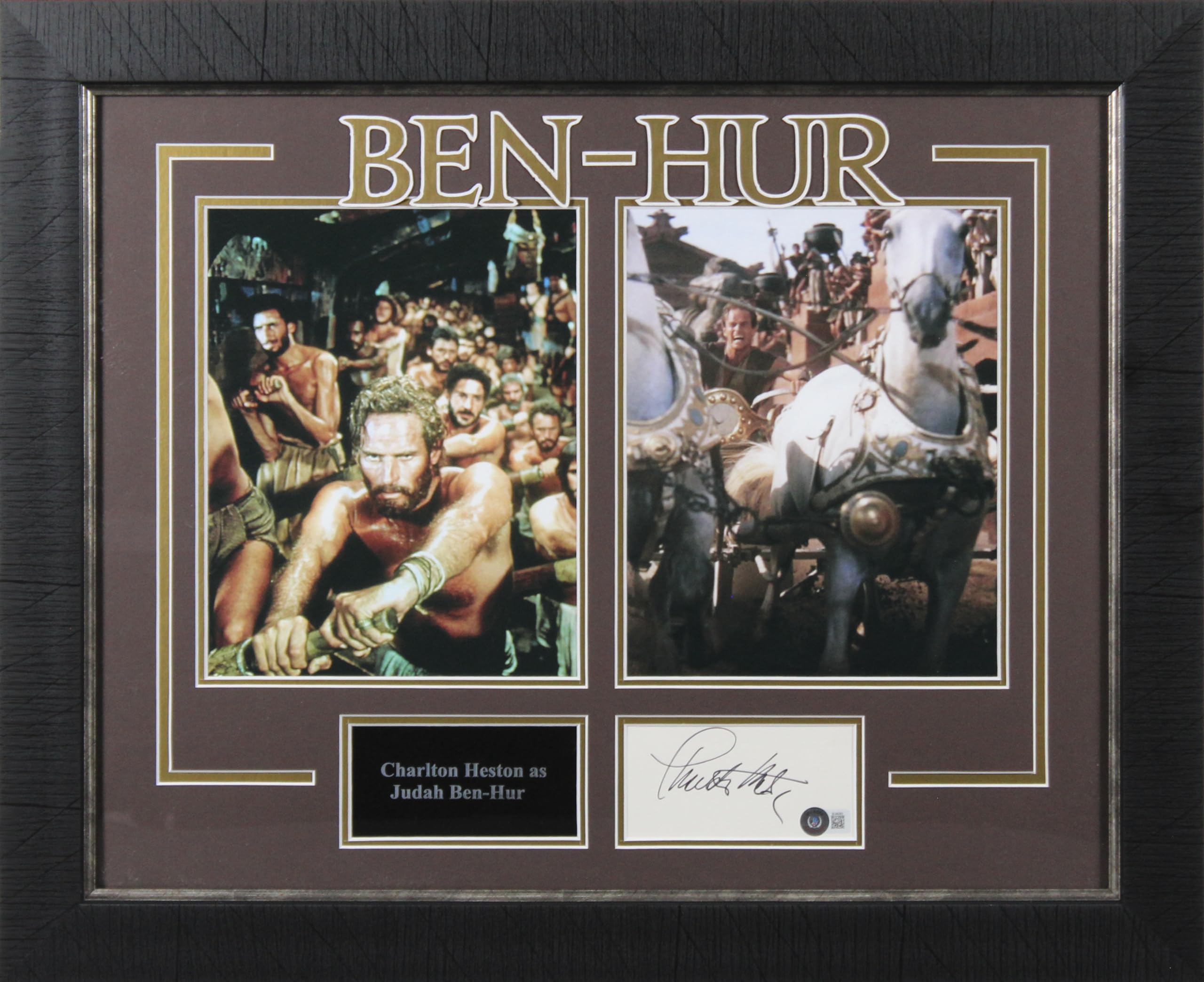 Charlton Heston Ben-Hur Signed 3x5 Index Card Framed Display BAS #BL98283