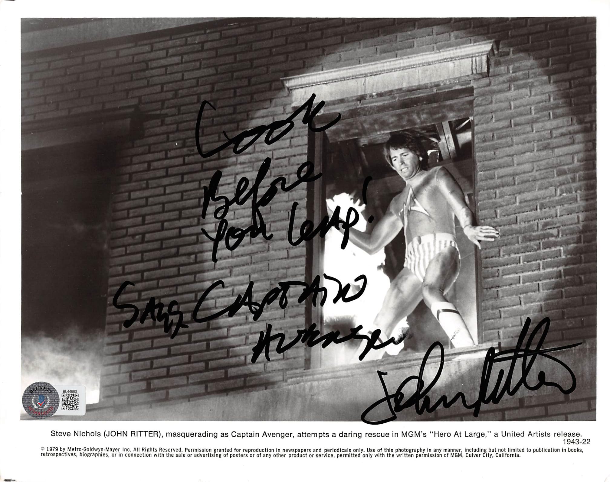 John Ritter Hero at Large "Look Before You Leap!" Signed 8x10 Photo BAS #BL44663