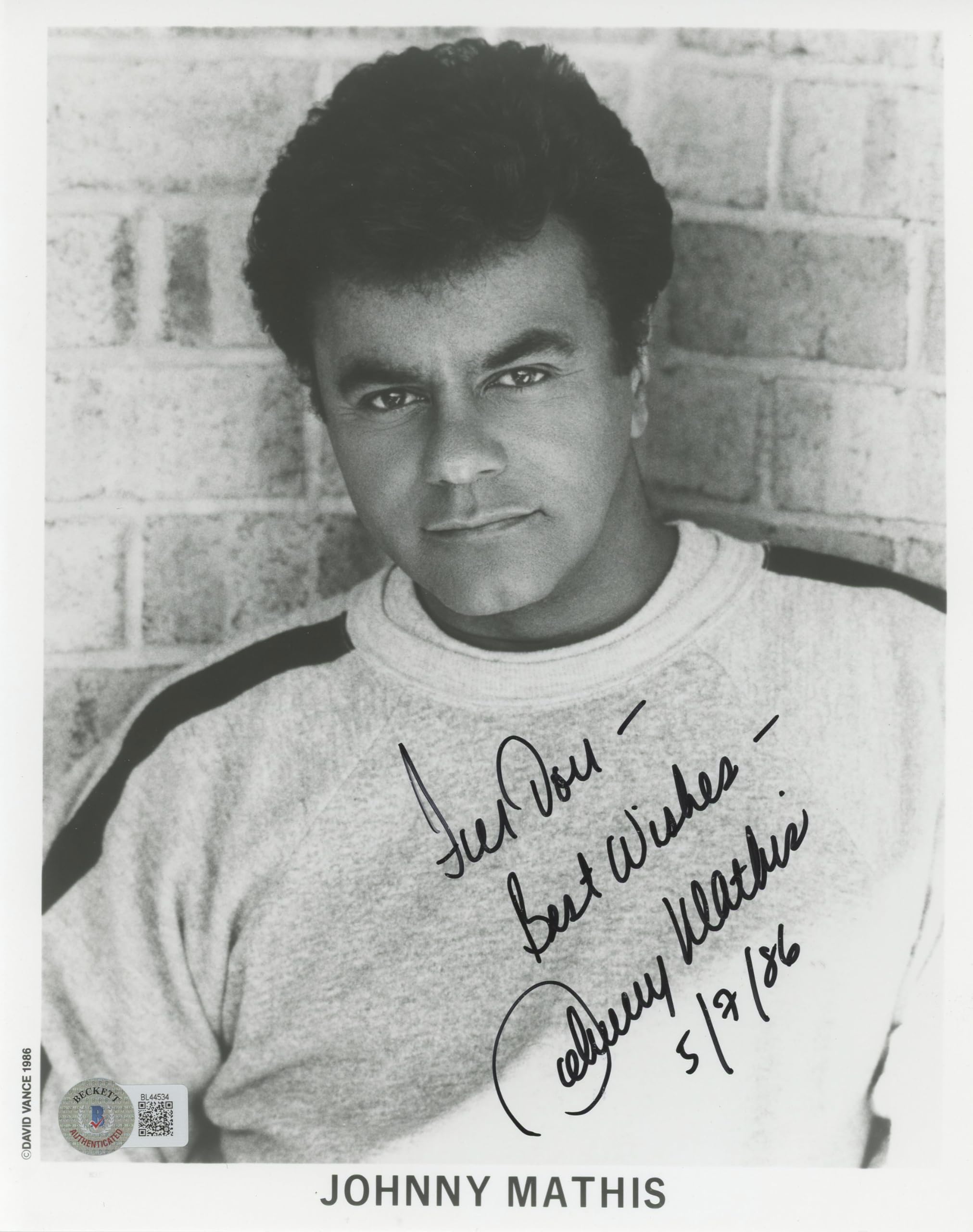 Johnny Mathis Singer "For Don Best Wishes" Signed 8x10 Photo BAS #BL44534