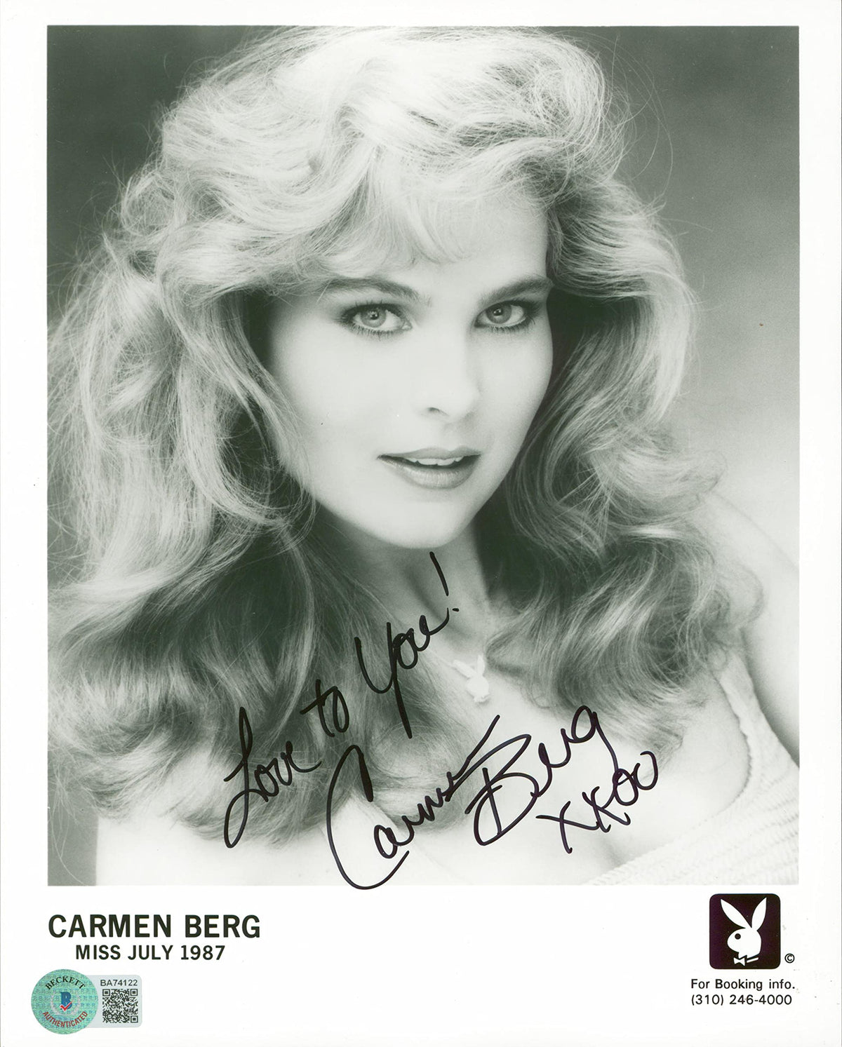 Carmen Berg Playboy Love To You! XXOO Signed 8x10 Promo Sexy Photo BAS #BA74122