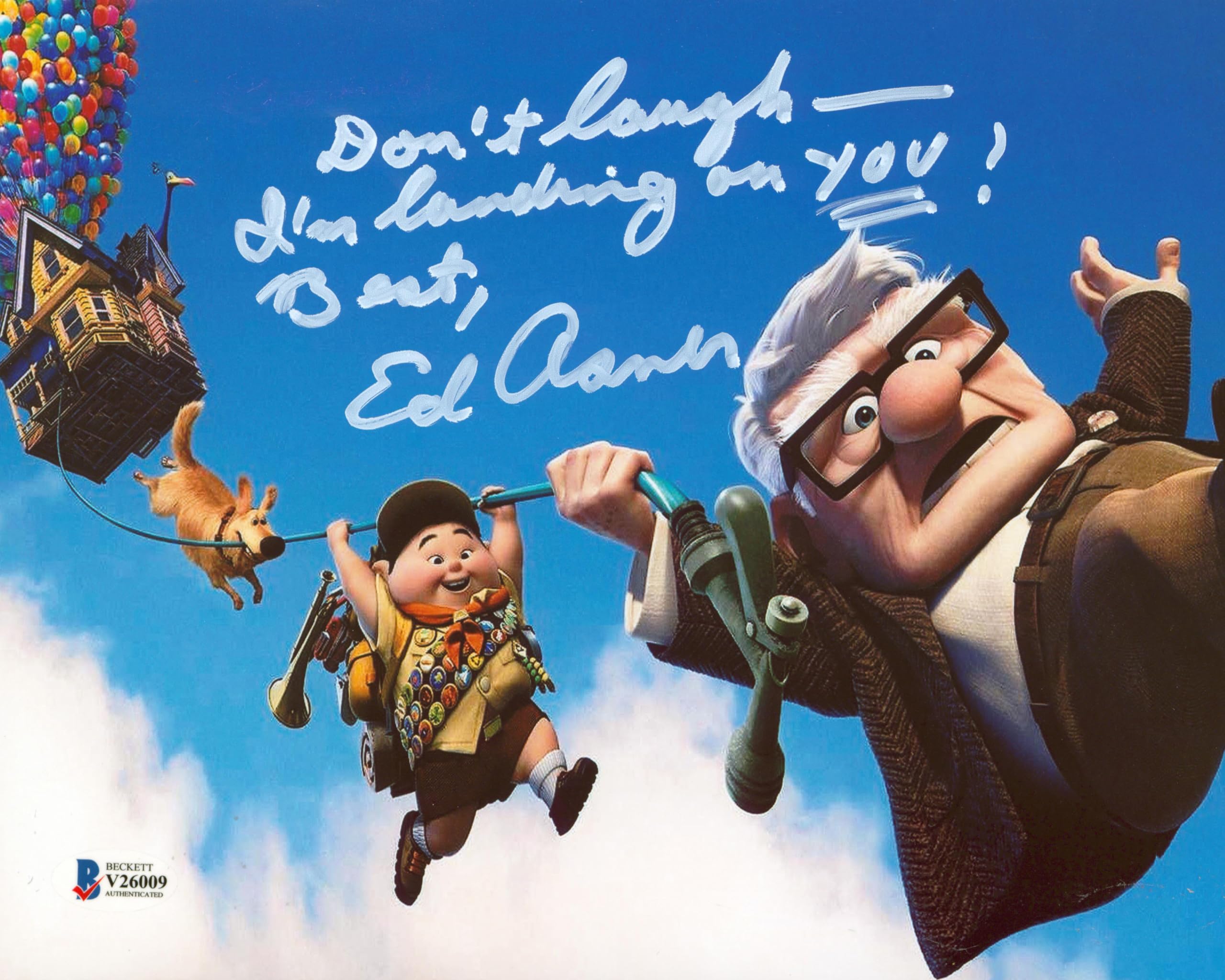 Ed Asner Up "Don't Laugh -- I'm Landing On You!" Signed 8x10 Photo BAS #V26009