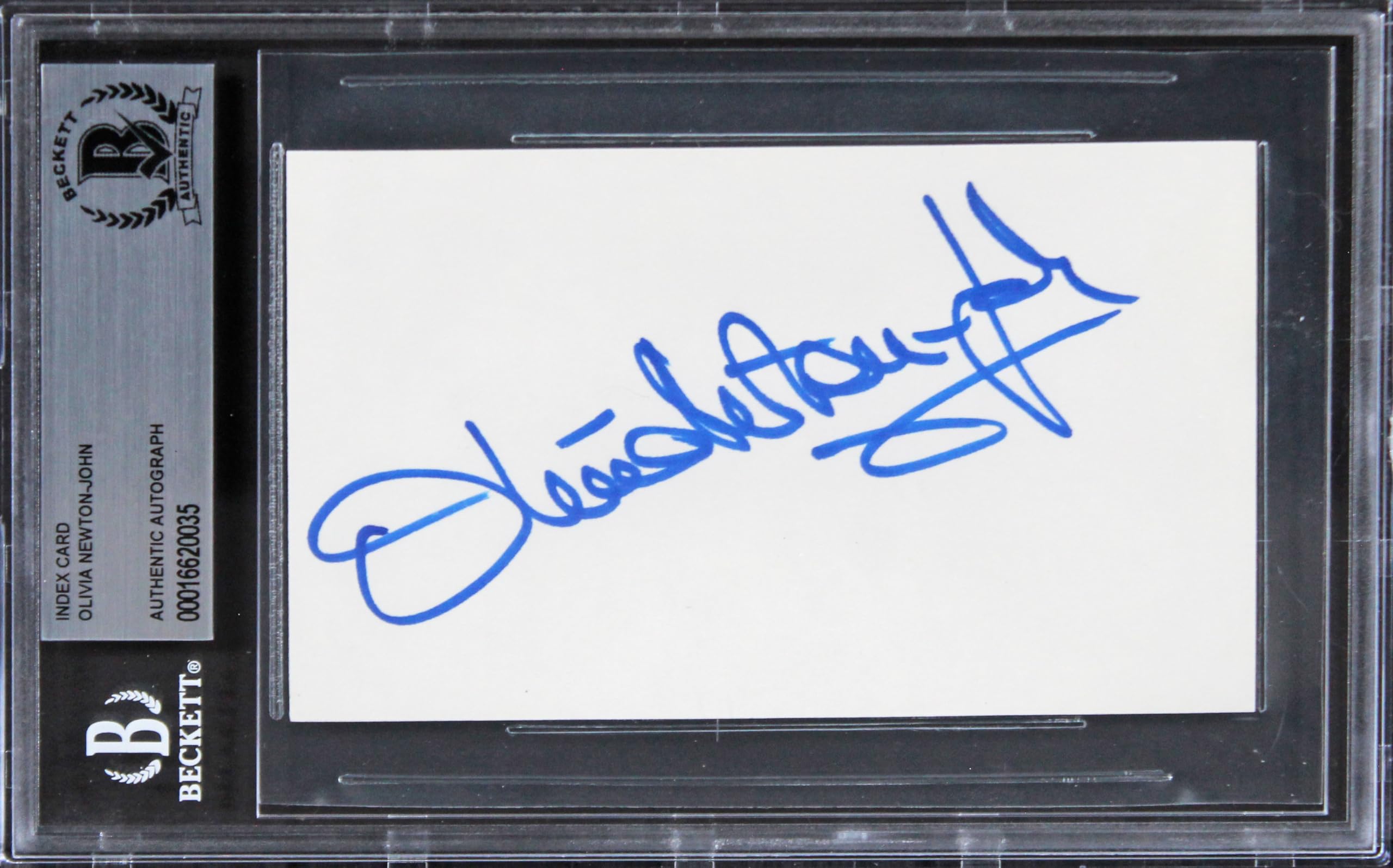 Olivia Newton-John Grease Authentic Signed 3x5 Index Card BAS Slabbed