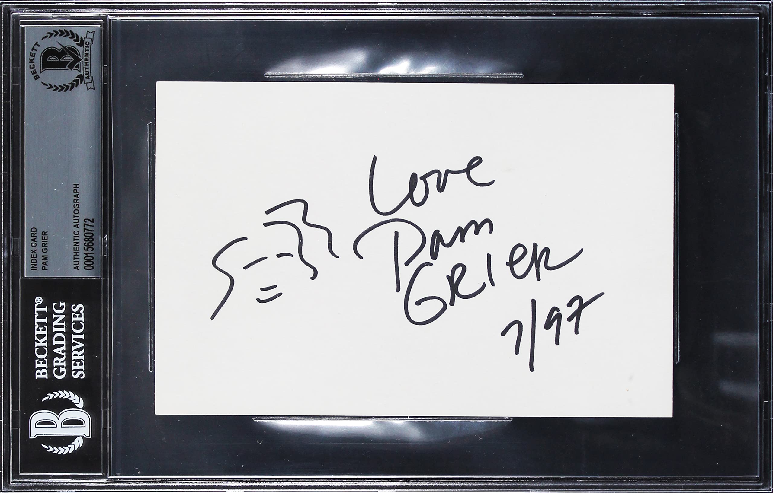 Pam Grier Jackie Brown "Love" Signed 4x6 Index Card w/ Sketch BAS Slabbed