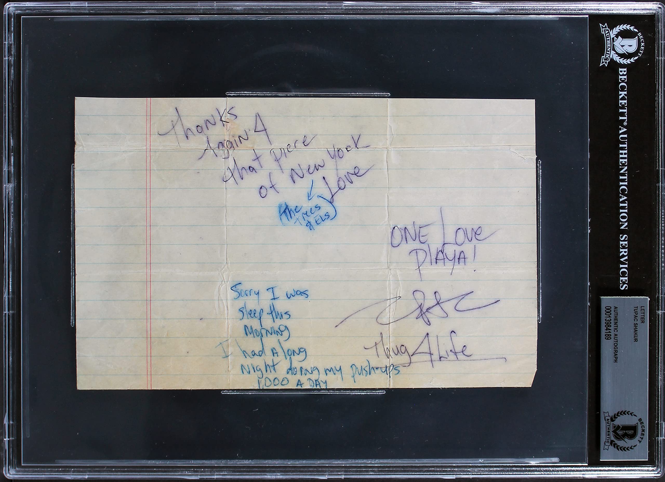 Tupac Shakur Authentic Signed 5.75x8.75 Handwritten Letter BAS Slabbed