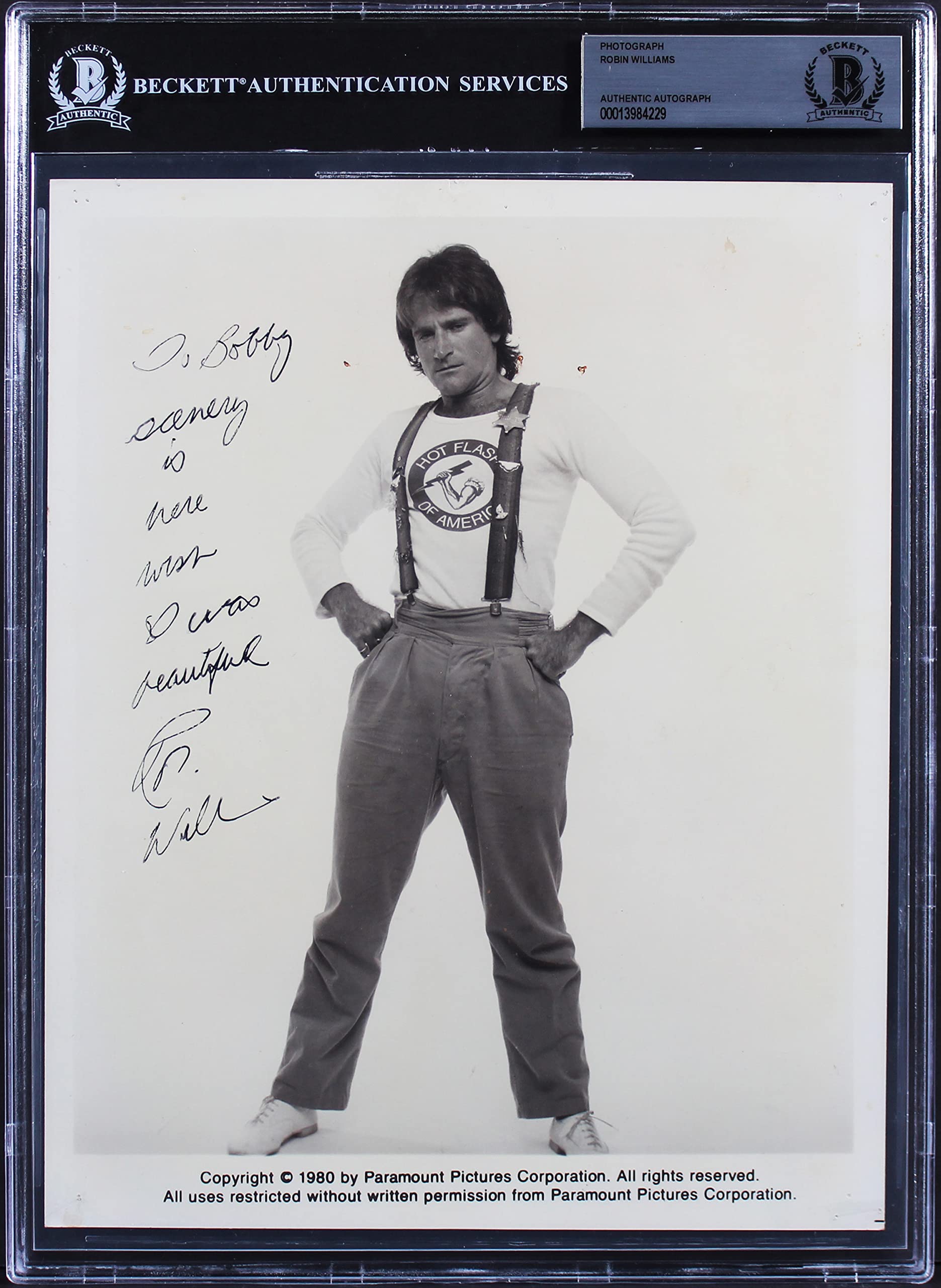 Robin Williams "To Bobby" ,Authentic Signed 8x10 B&W Promo Photo BAS Slabbed