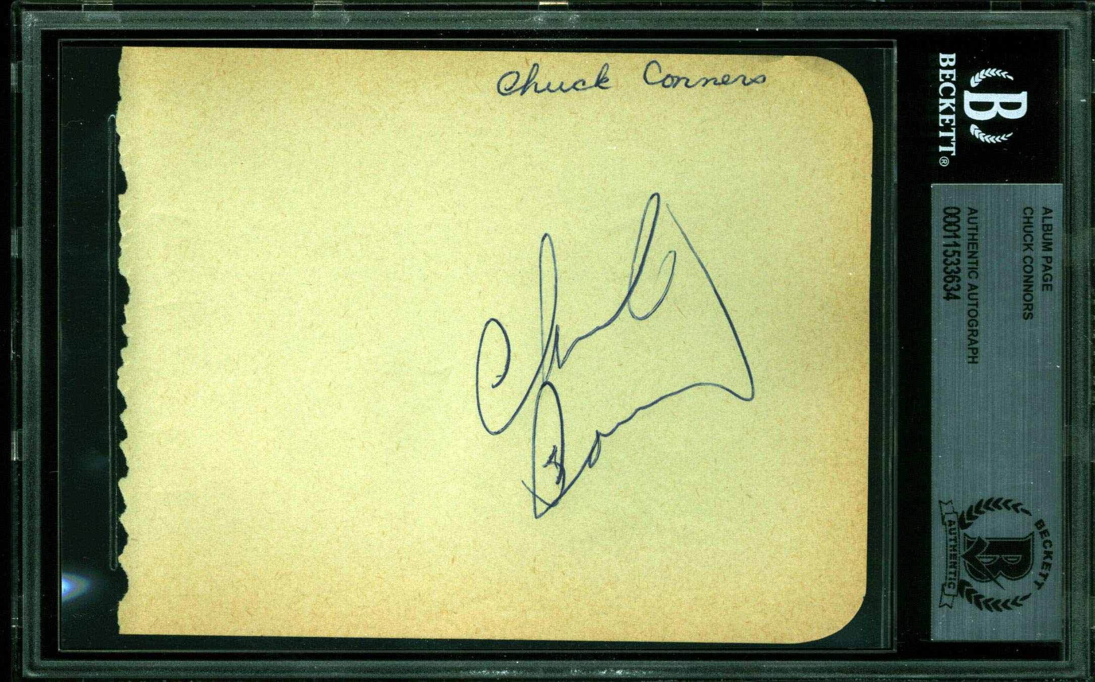 Chuck Connors The Rifleman Authentic Signed 4x5 Album Page BAS Slabbed 2