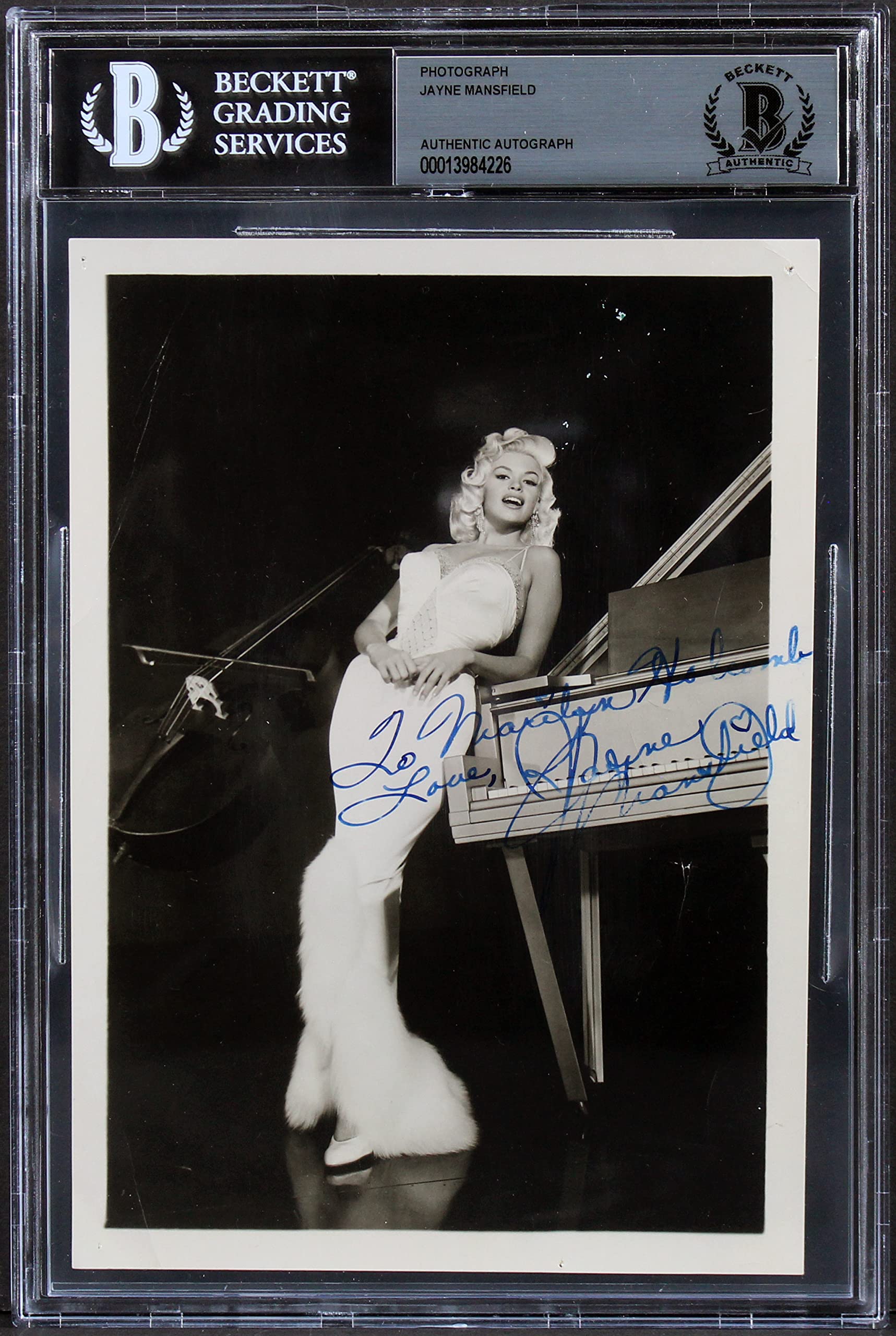 Jayne Mansfield To Marilyn Holcomb, Love, Signed B&W 5x7 Sexy Photo BAS Slabbed