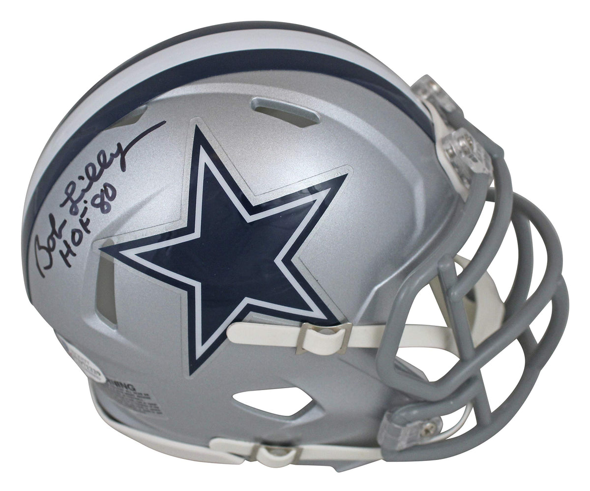 Cowboys Bob Lilly "HOF 80" Authentic Signed Speed Mini Helmet BAS Witnessed