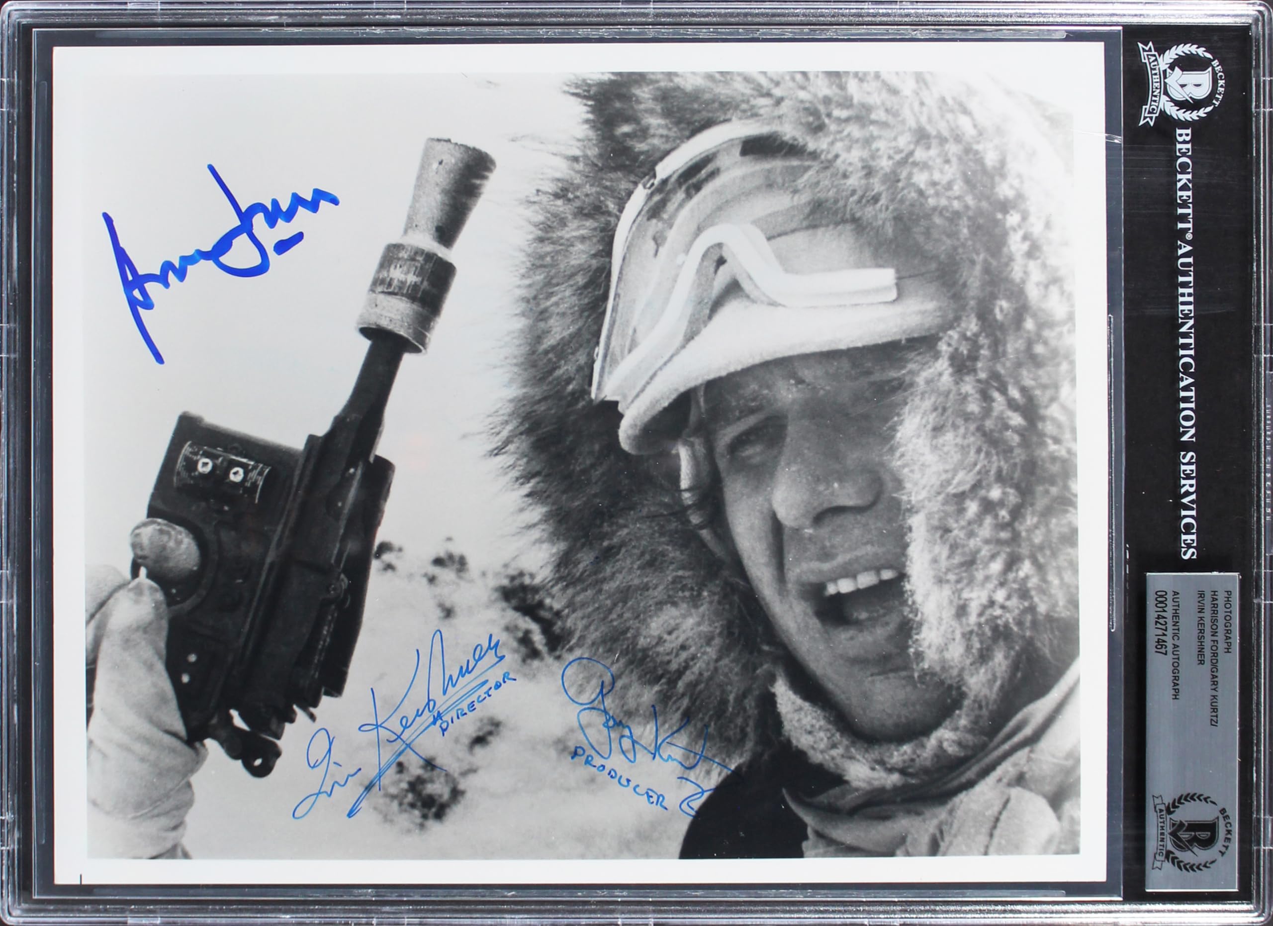 Star Wars (3) Ford, Kurtz & Kershner Authentic Signed 8x10 Photo BAS Slabbed