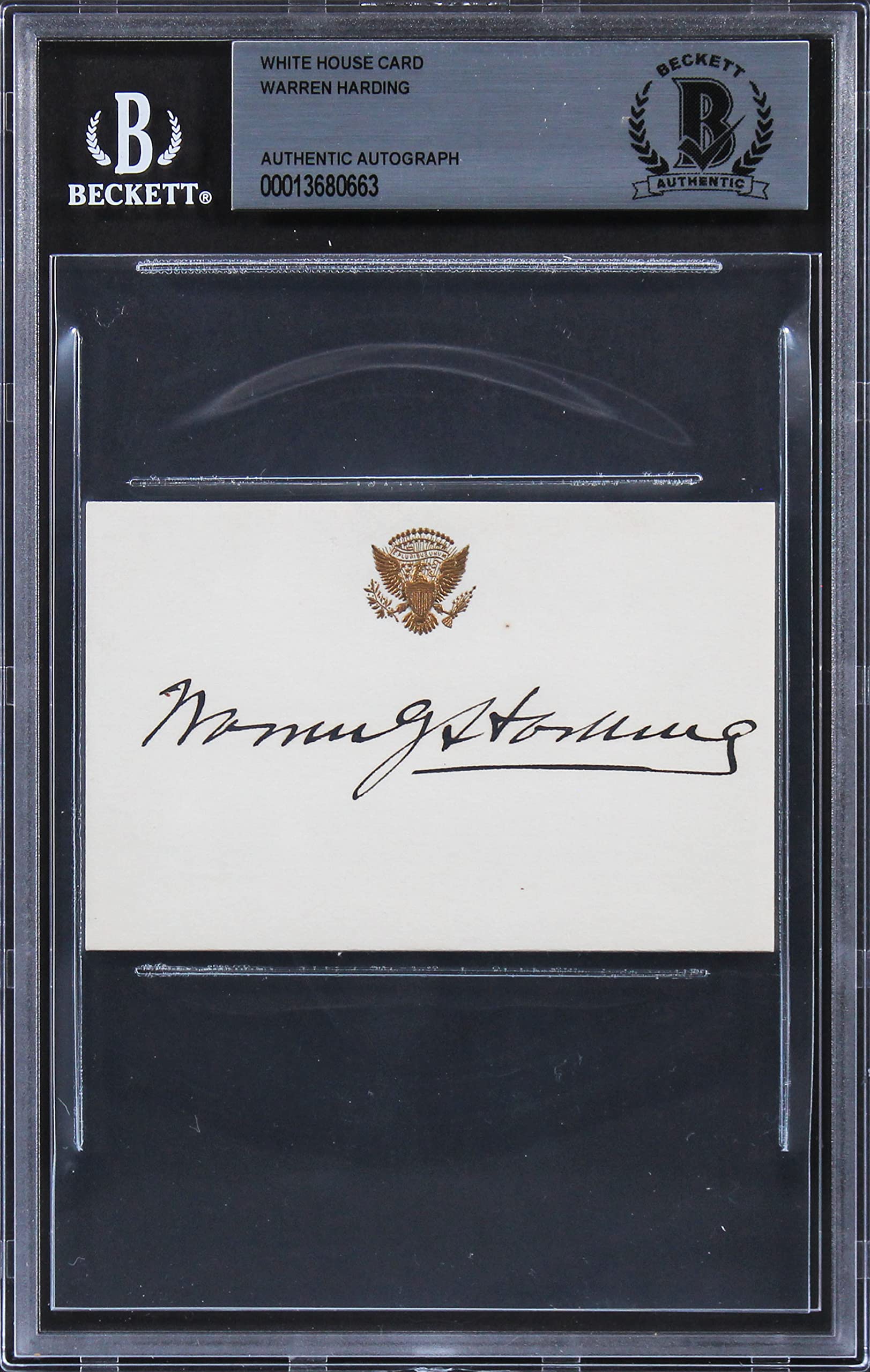 Warren G. Harding Authentic Signed 2.5x3.65 White House Card BAS Slabbed