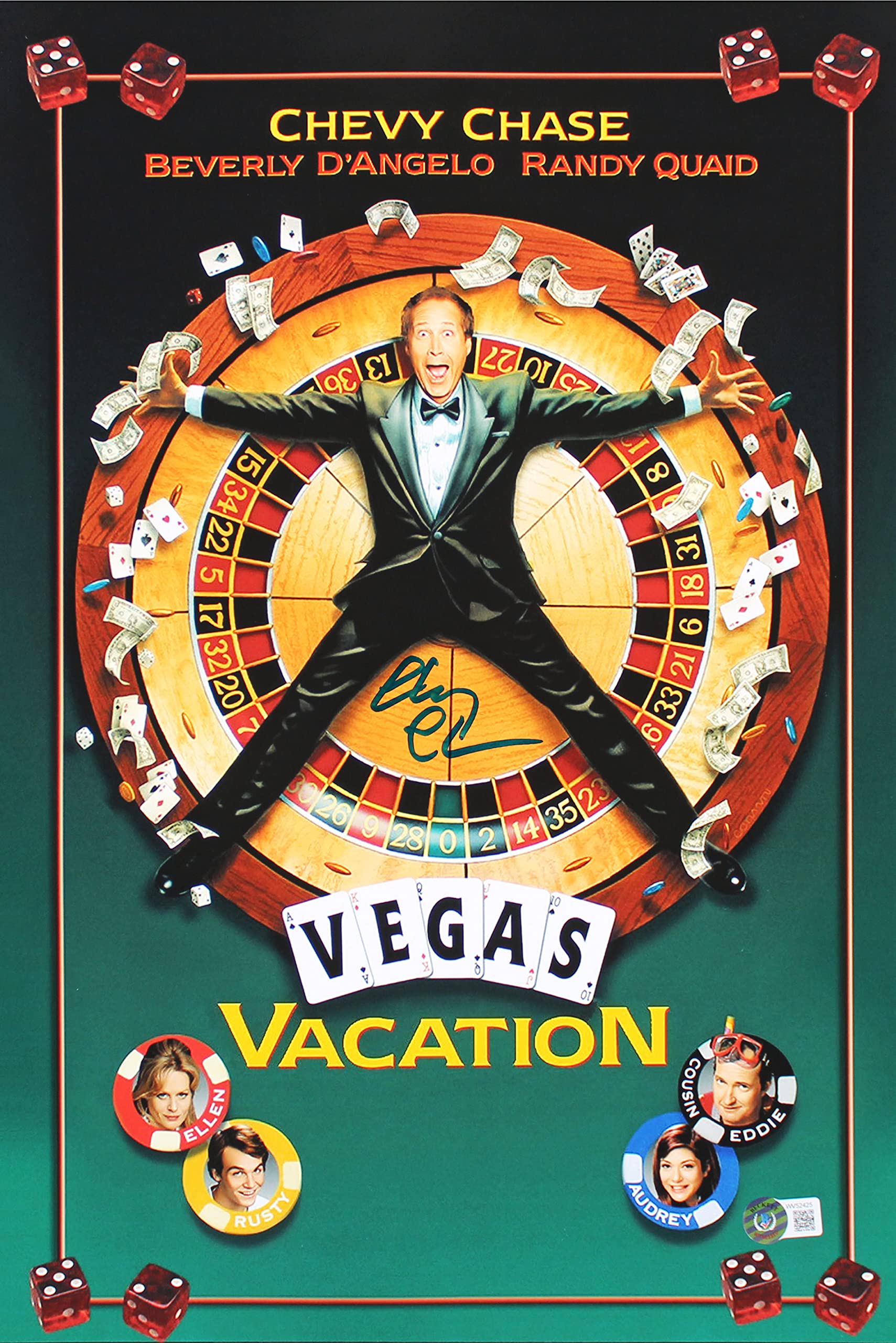 Chevy Chase Vegas Vacation Signed 12x18 Mini Movie Poster BAS Witnessed