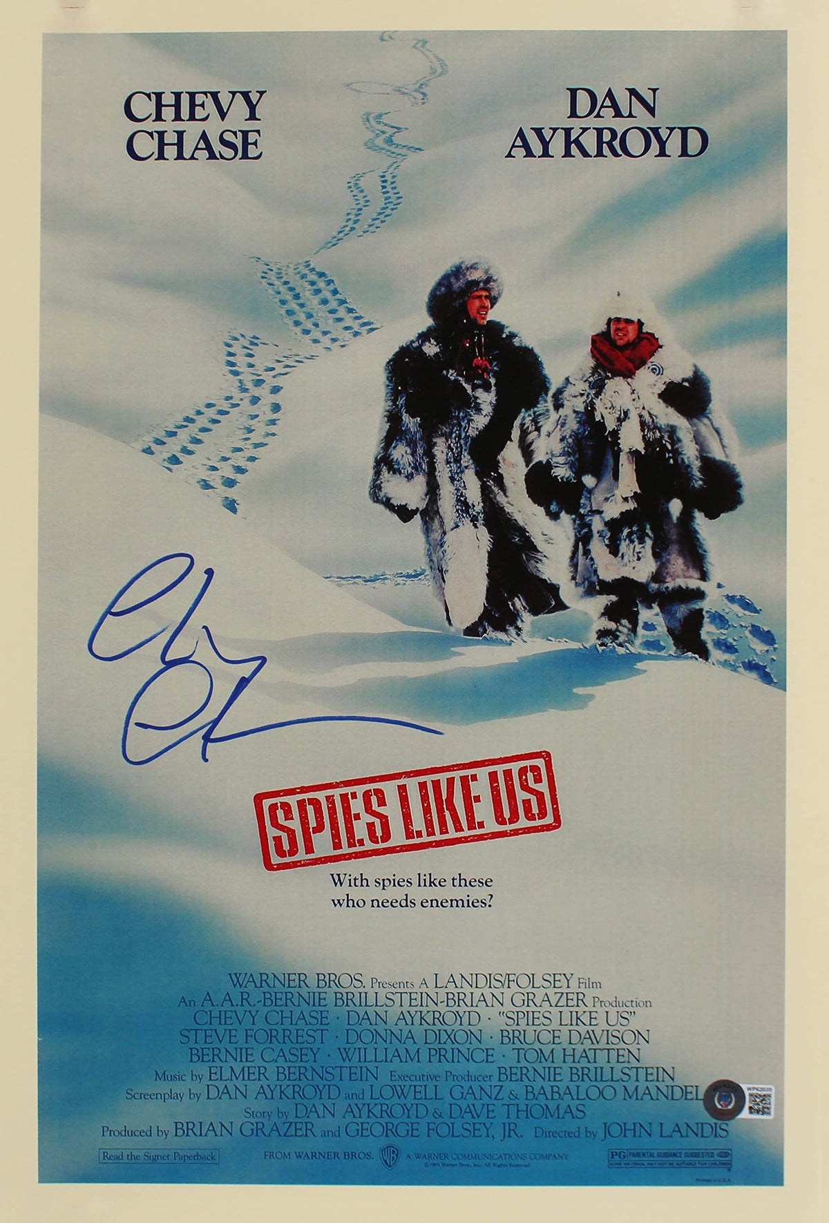 Chevy Chase Spies Like Us Authentic Signed 12x18 Mini Movie Poster BAS #WP62035