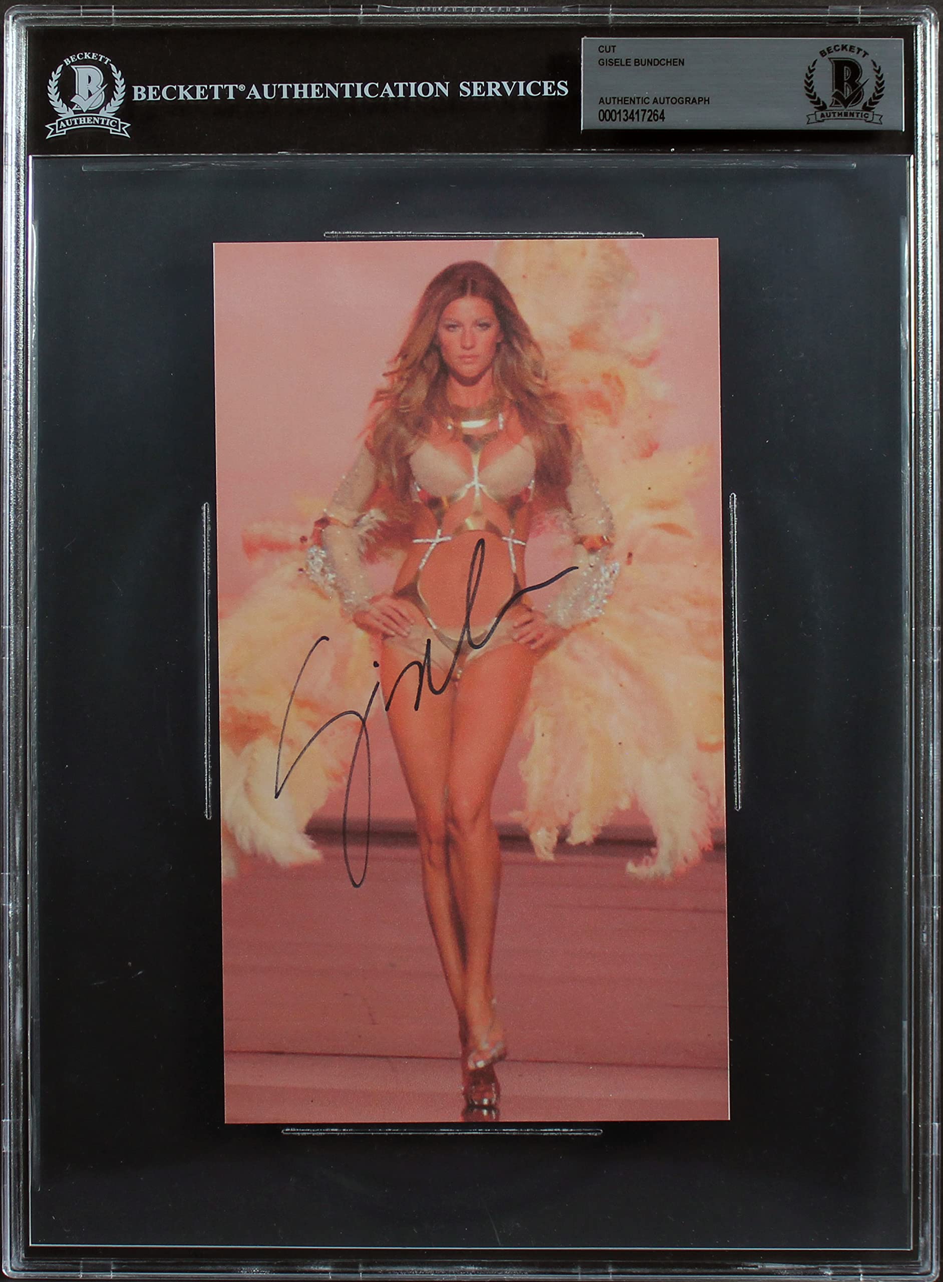 Gisele Bundchen Authentic Signed 4.5x8.5 Cut Signature Autographed BAS Slabbed