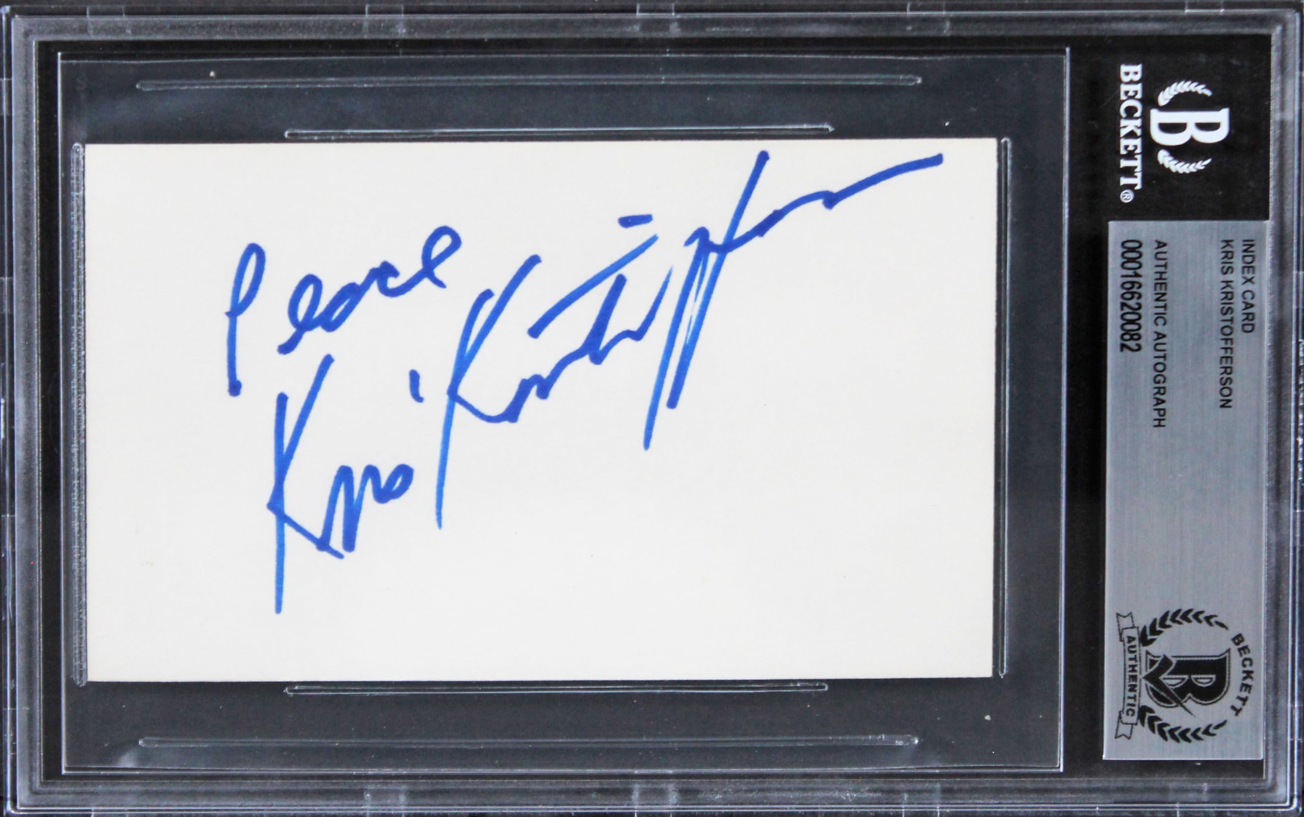 Kris Kristofferson Blade "Peace" Authentic Signed 3x5 Index Card BAS Slabbed 2