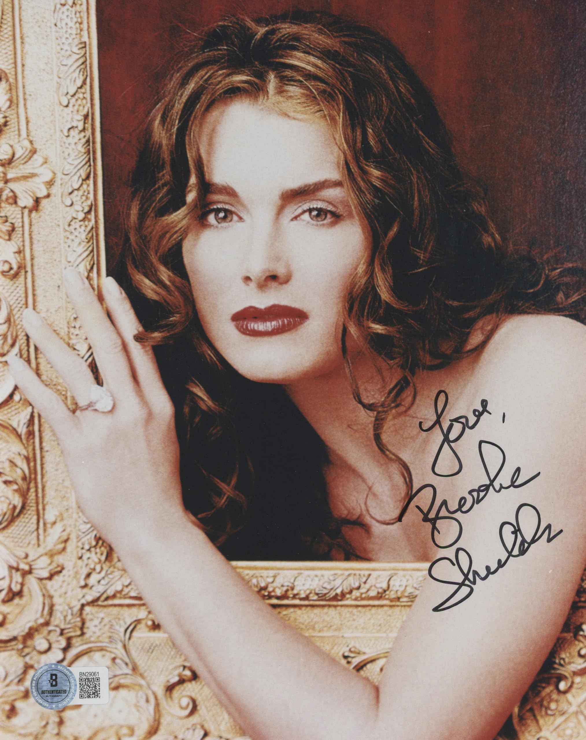 Brooke Shields Wet Gold "Love" Signed 8x10 Photo Autographed BAS #BN29061