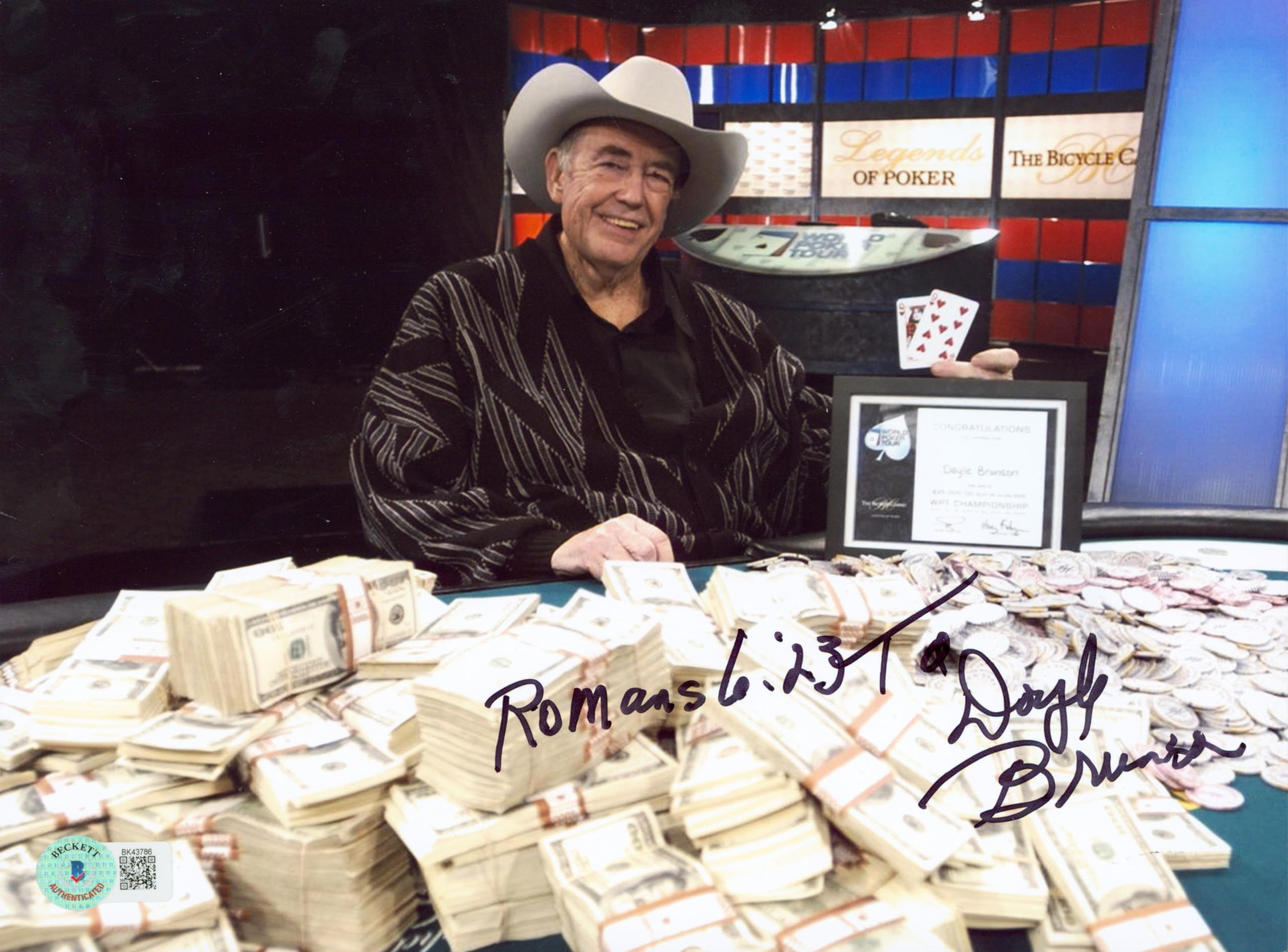 Doyle Brunson "Romans 6:23" Authentic Signed 8x10 Photo Autographed BAS #BK43786