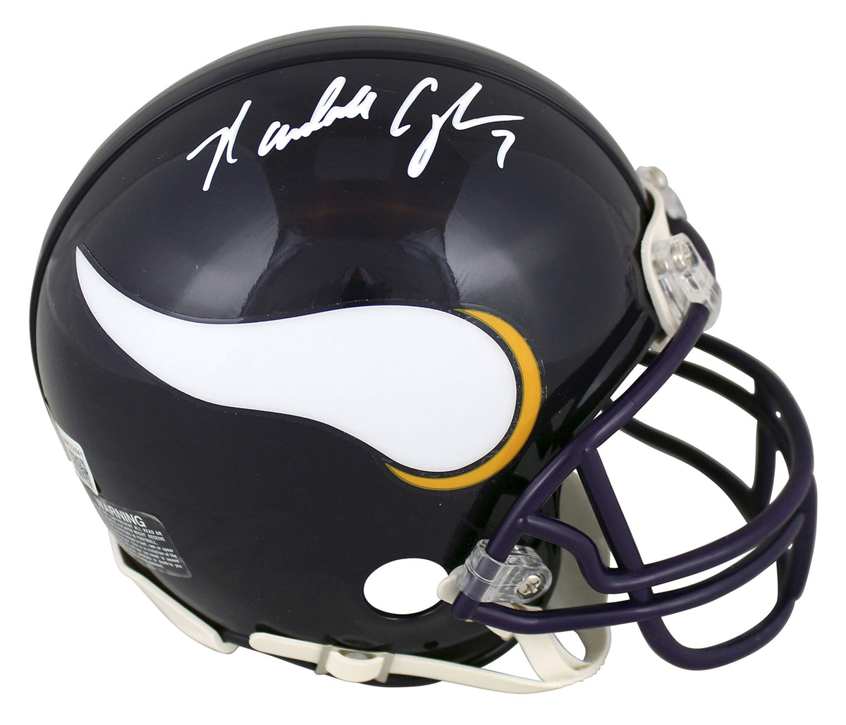 Vikings Randall Cunningham Signed 83-01 TB Purple Rep Mini Helmet BAS Witnessed
