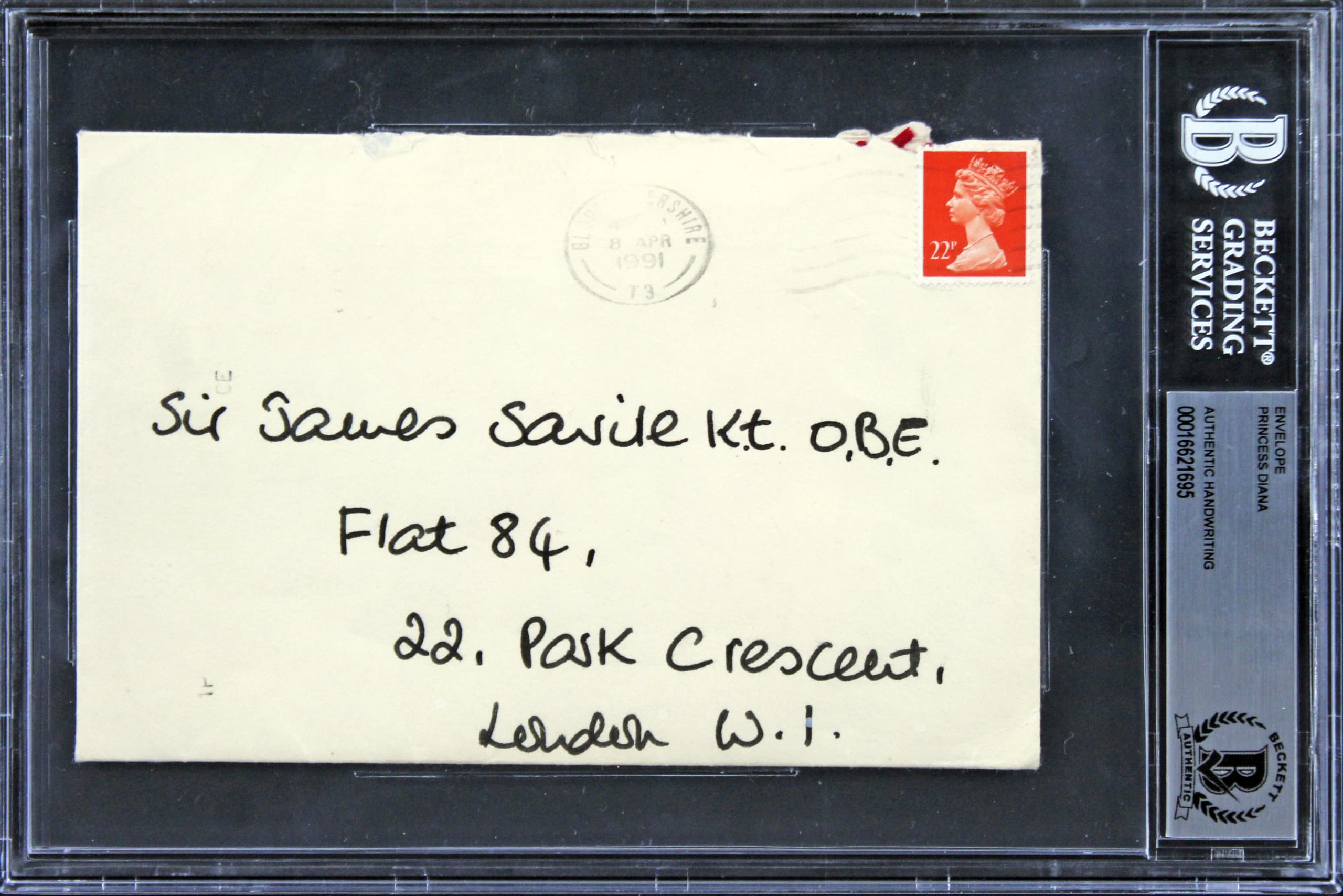Princess Diana Authentic Signed 4.25x6.25 Envelope Handwriting Sample BAS Slab