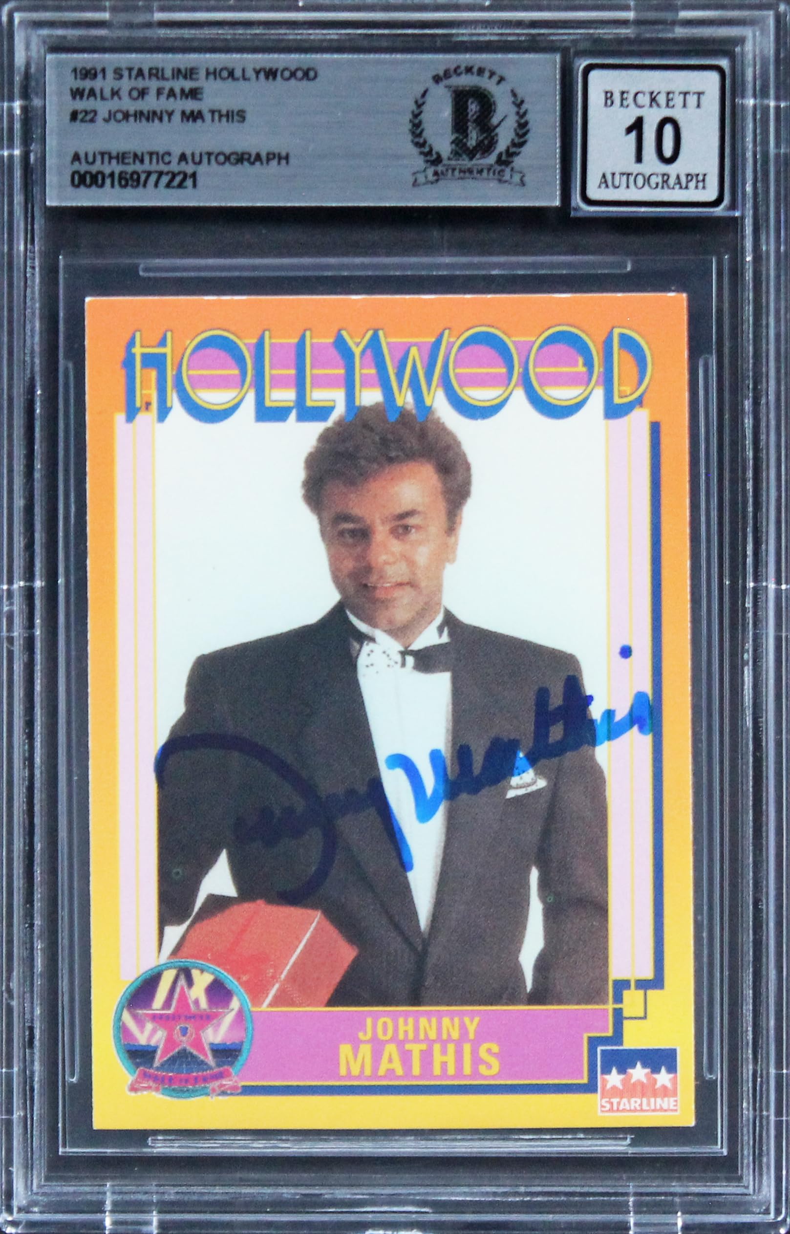 Johnny Mathis Signed 1991 Starline Hollywood WOF #22 Card Auto 10! BAS Slabbed