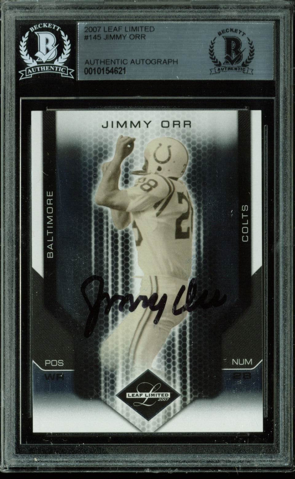 Colts Jimmy Orr Authentic Signed Card 2007 Leaf Limited #145 BAS Slabbed
