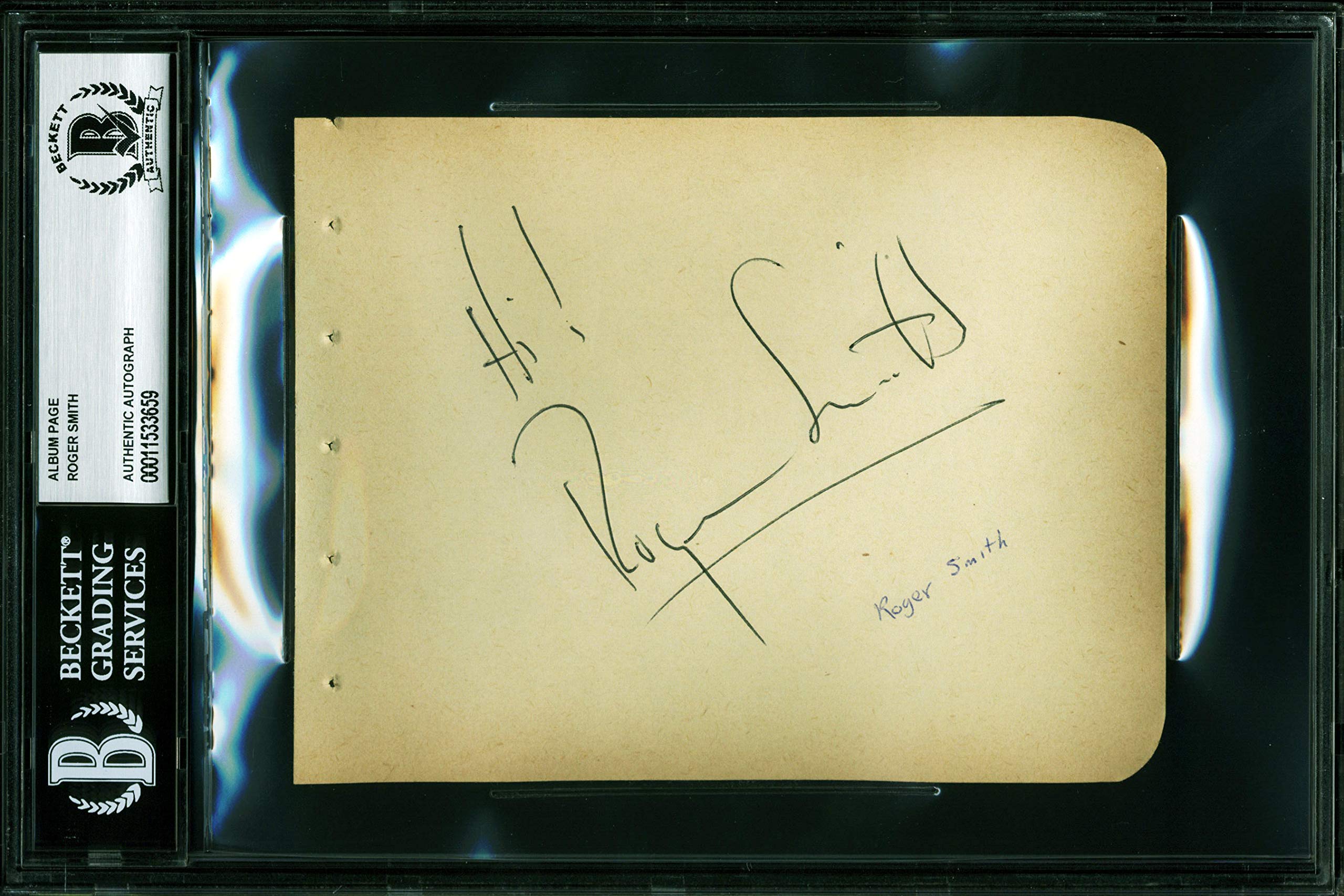 Roger Smith 77 Sunset Strip Authentic Signed 4.5x5.75 Album Page BAS Slabbed