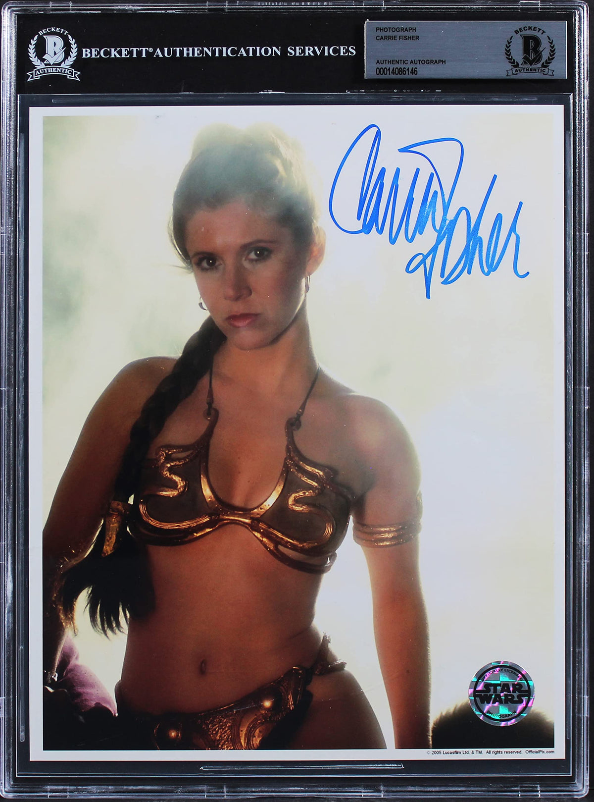 Carrie Fisher Star Wars Authentic Signed 8x10 Princess Leia Photo BAS Slabbed