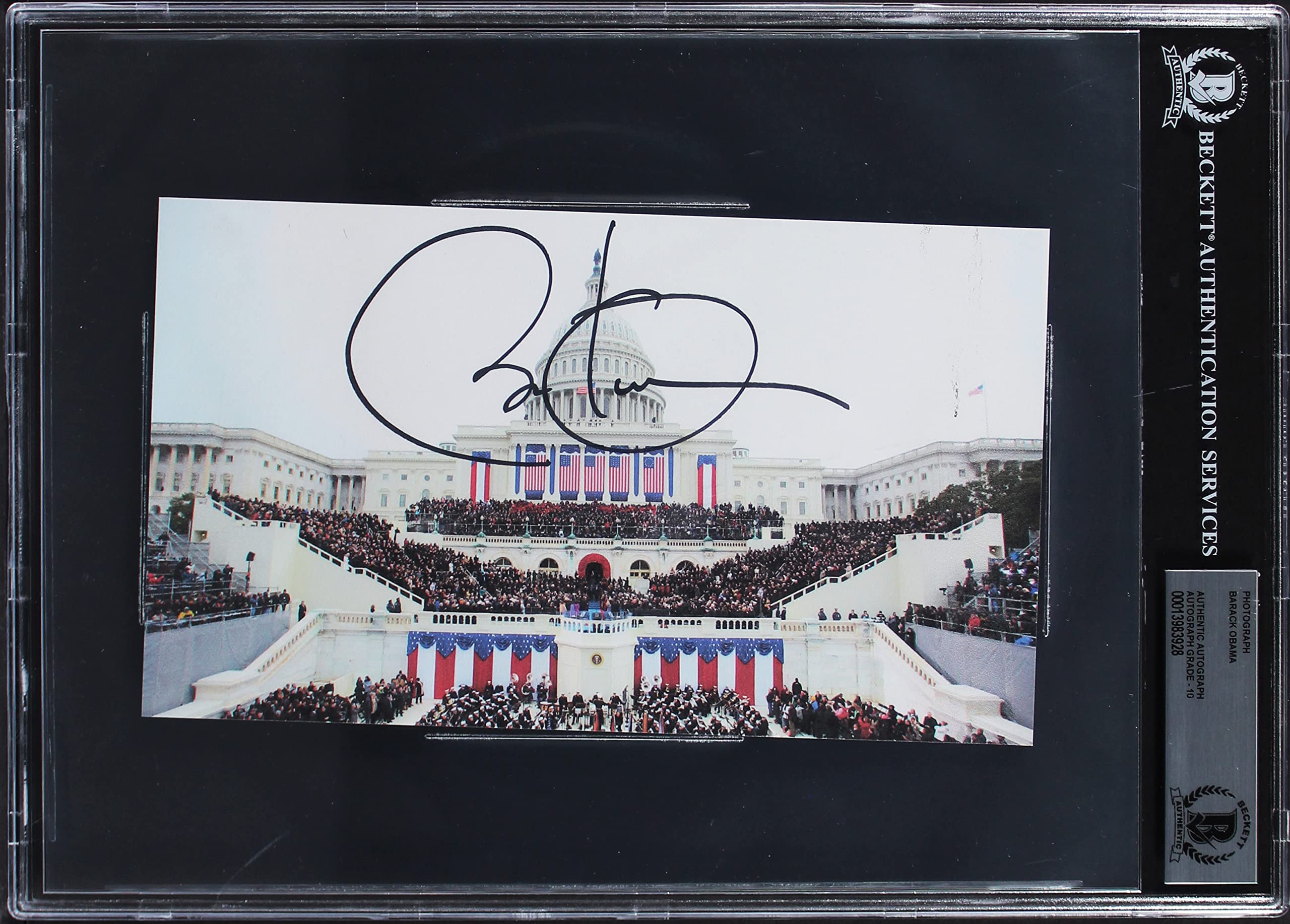 Barack Obama Authentic Signed 4.75x8.5 Photo Auto Graded Gem 10! BAS Slabbed