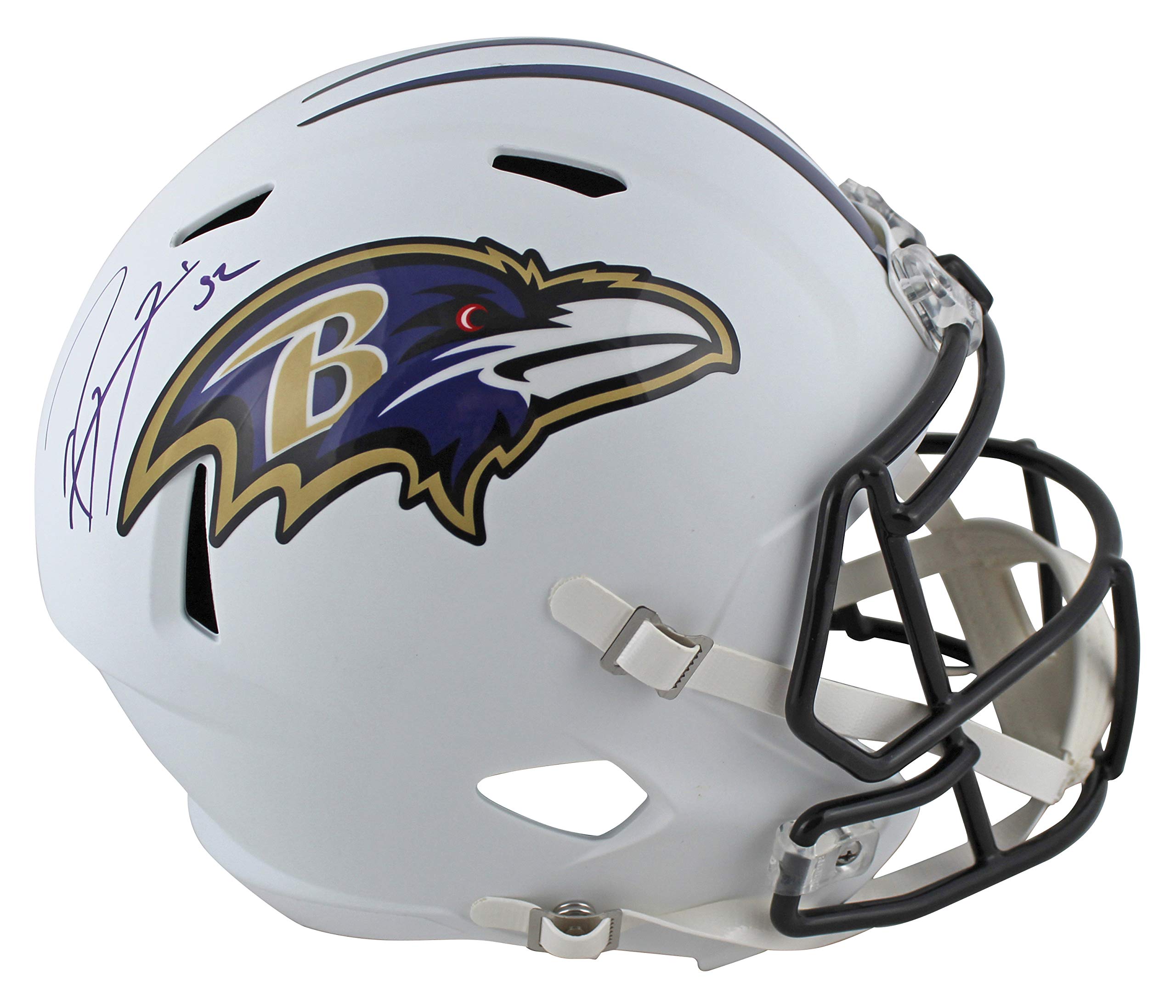 Ravens Ray Lewis Signed Flat White Full Size Speed Rep Helmet BAS Witnessed