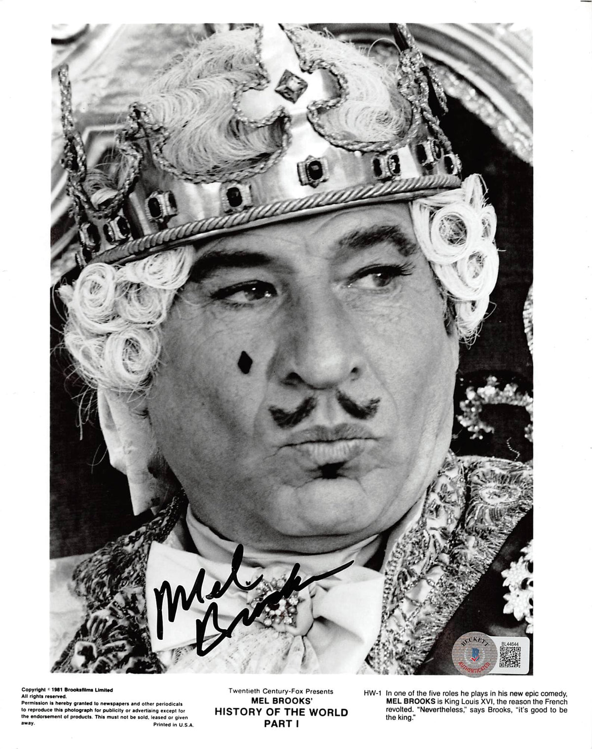 Mel Brooks History of the World: Part I Authentic Signed 8x10 Photo BAS #BL44644