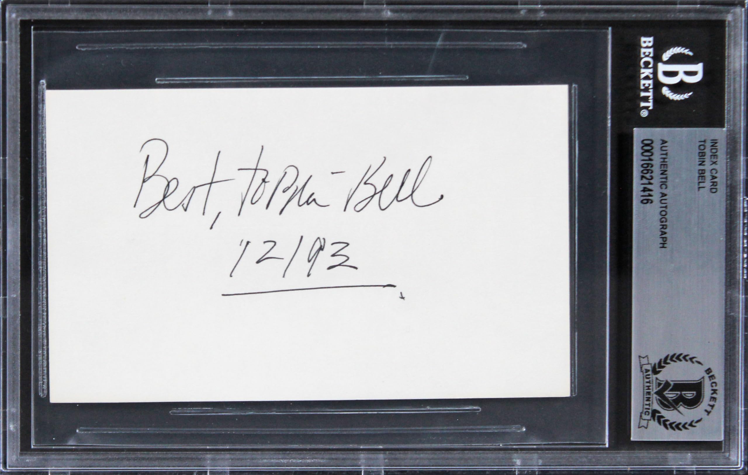 Tobin Bell Saw "Best 12/93" Signed 3x5 Index Card Autographed BAS Slabbed