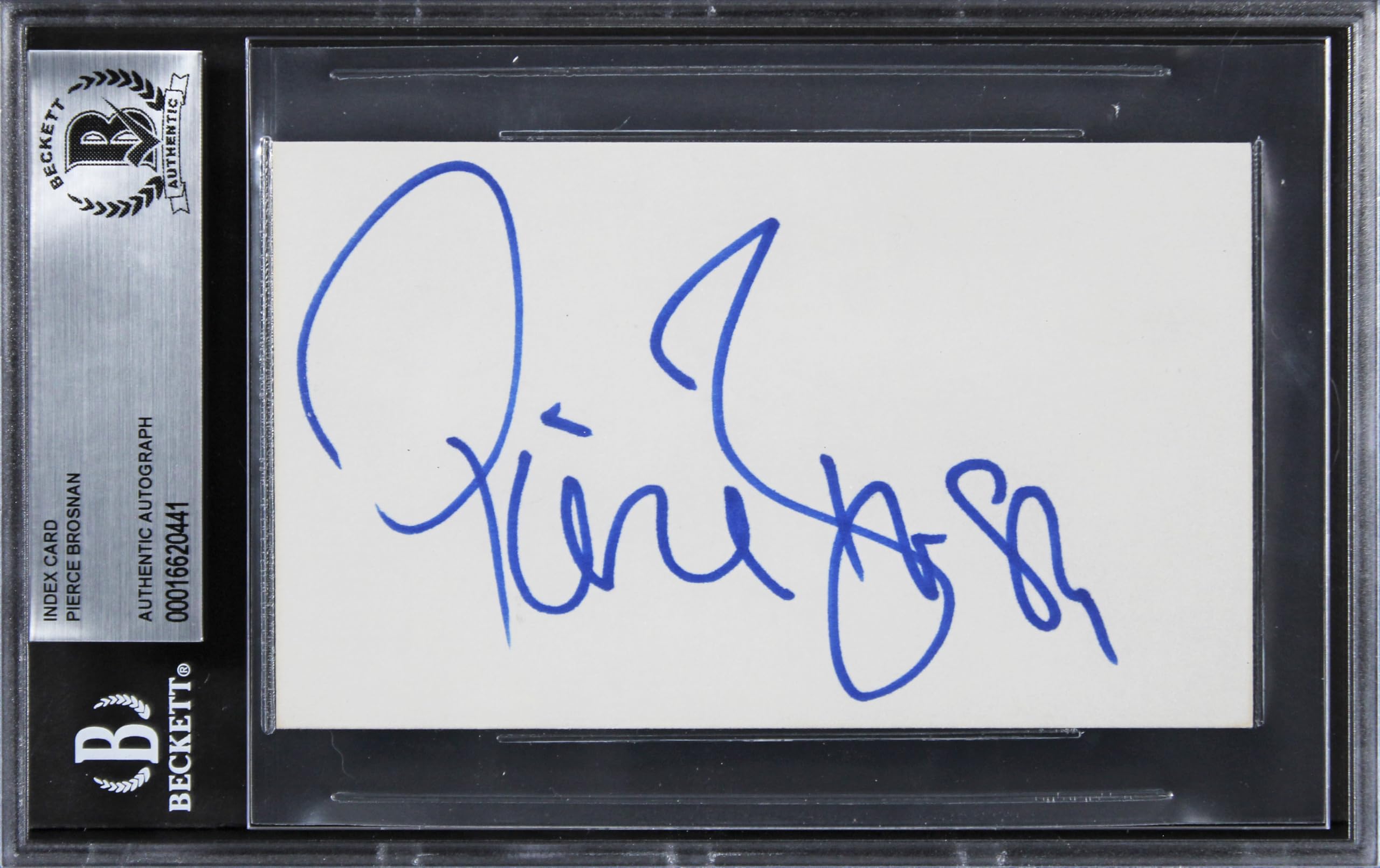 Pierce Brosnan GoldenEye Authentic Signed 3x5 Index Card BAS Slabbed